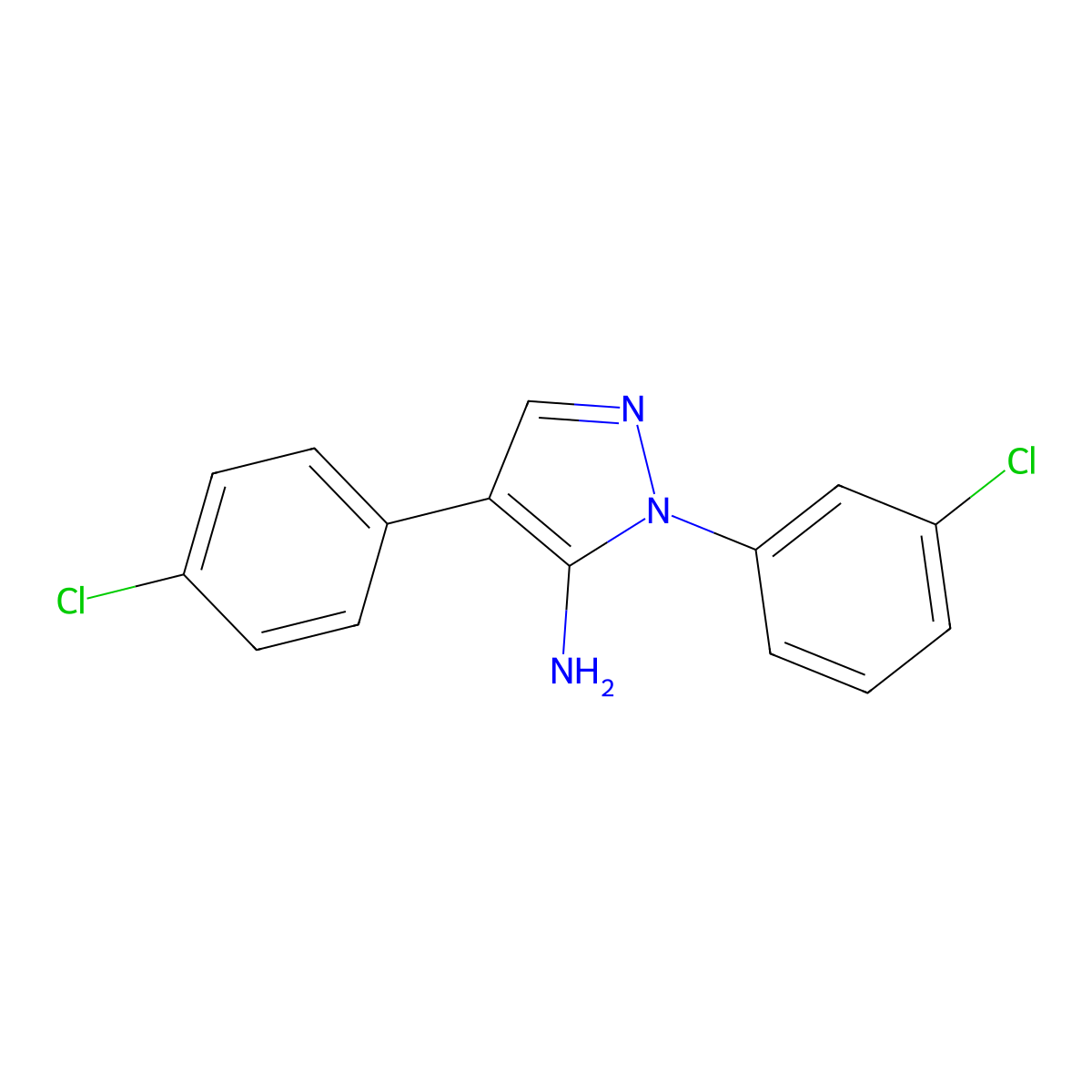 1-(3-Chlorophenyl)-4-(4-chlorophenyl)-1H-pyrazol-5-amine molecular structure, CAS 324008-91-5
