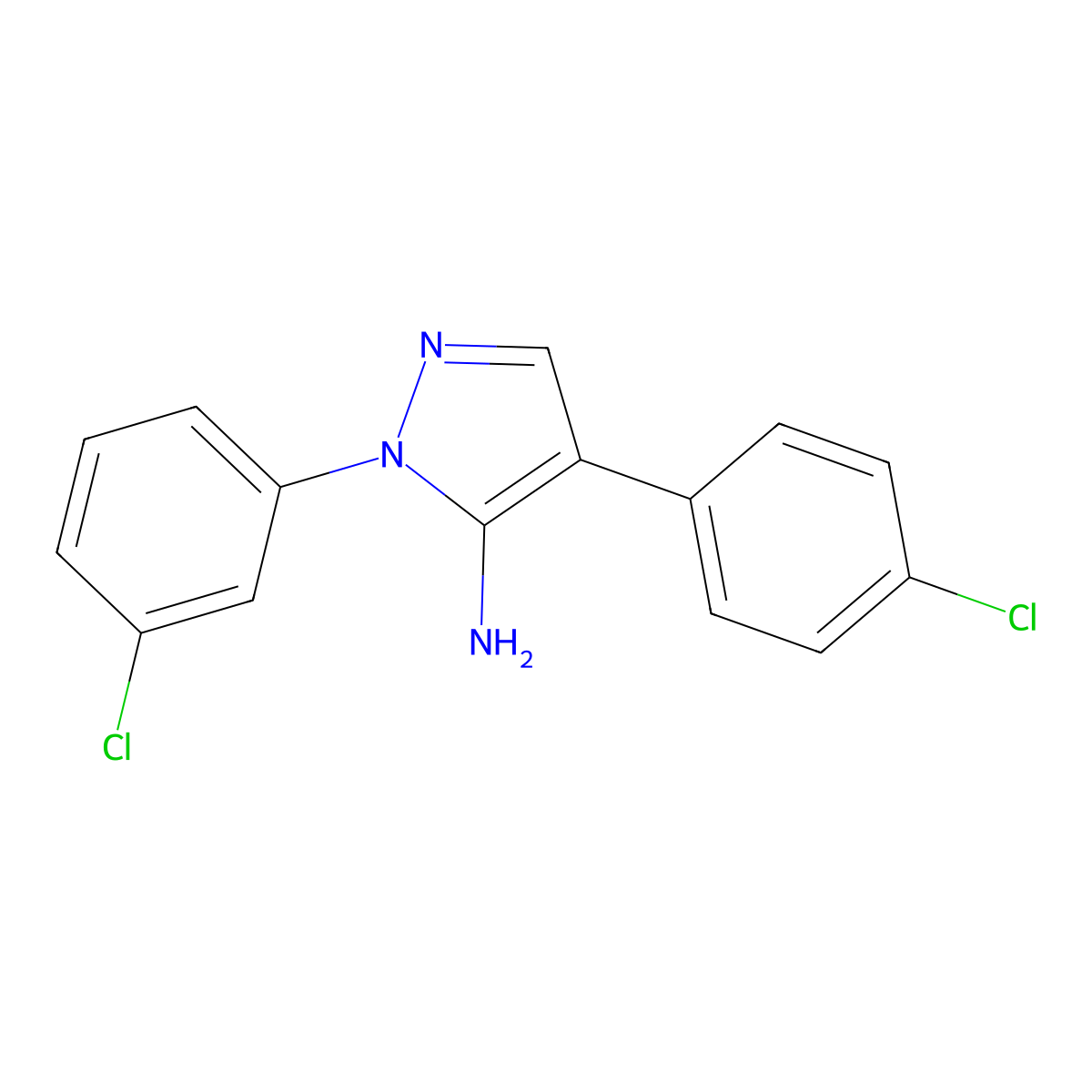 1-(3-Chlorophenyl)-4-(4-chlorophenyl)-1H-pyrazol-5-amine molecular structure, CAS 324008-91-5