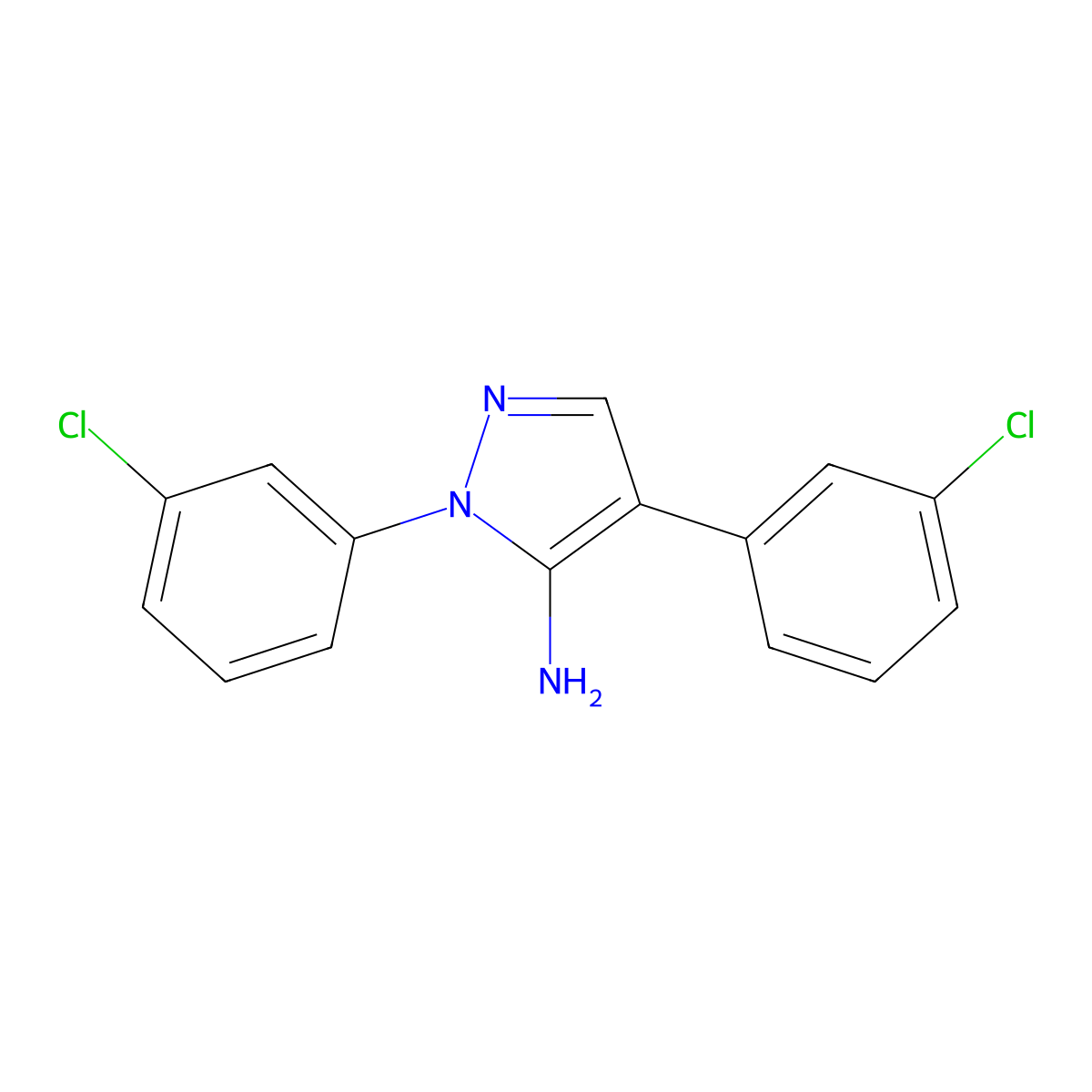 1,4-Bis(3-chlorophenyl)-1H-pyrazol-5-amine molecular structure, CAS 324008-94-8