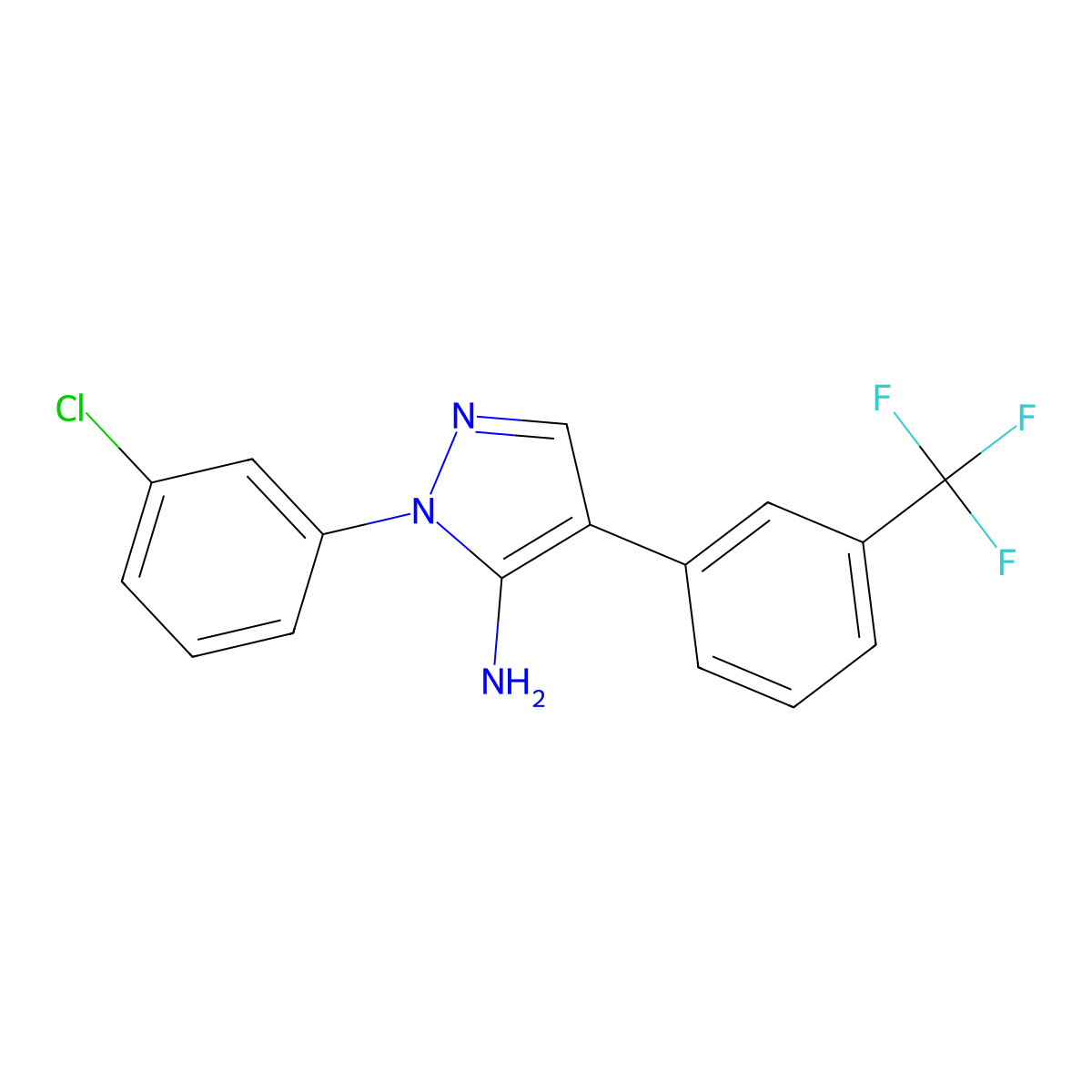 1-(3-chlorophenyl)-4-[3-(trifluoromethyl)phenyl]-1H-pyrazol-5-amine molecular structure, CAS 324008-97-1