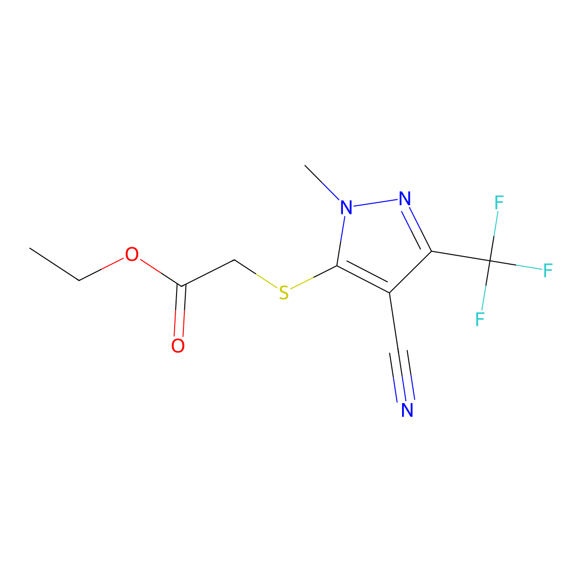 ethyl 2-{[4-cyano-1-methyl-3-(trifluoromethyl)-1H-pyrazol-5-yl]sulfanyl}acetate molecular structure, CAS 324009-03-2