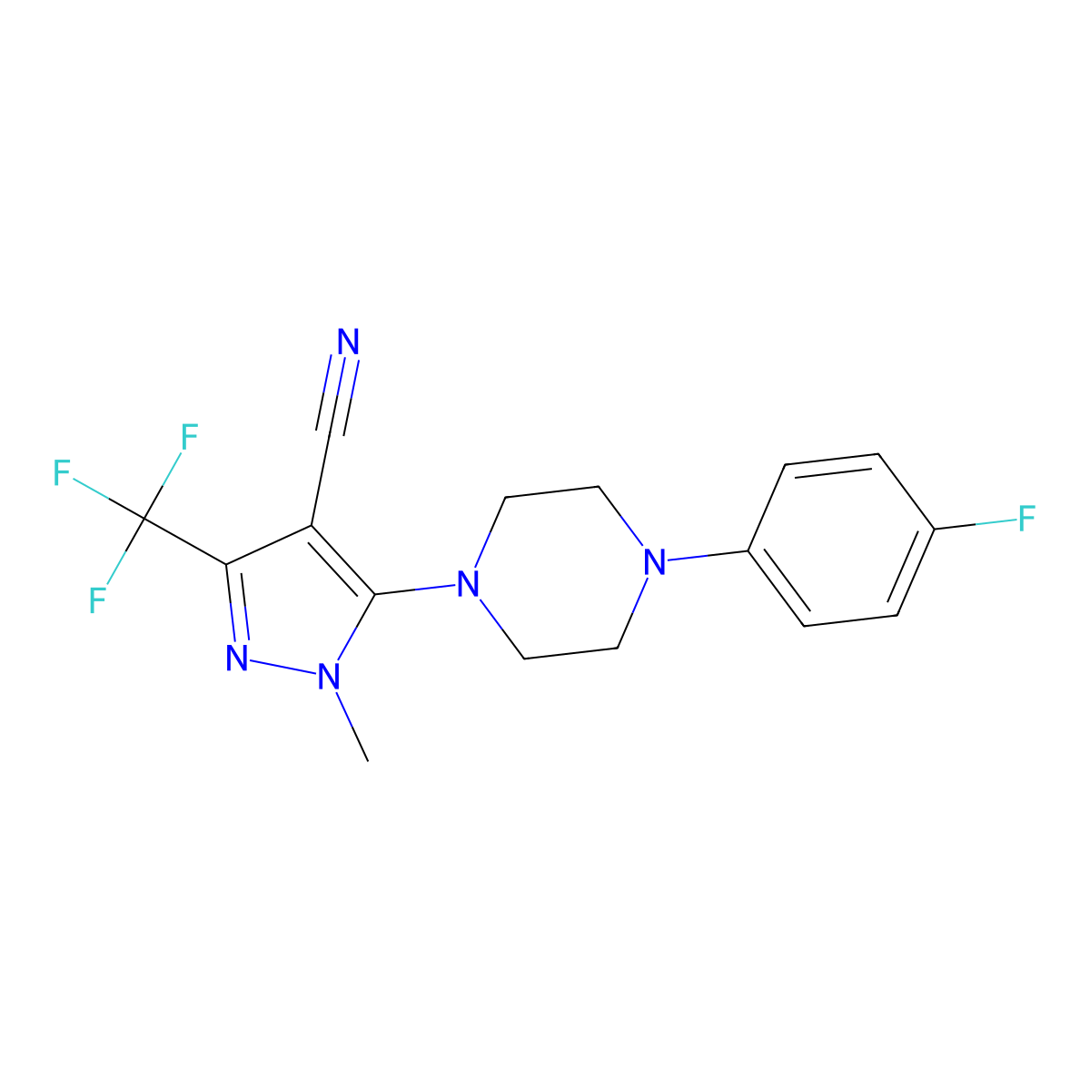 5-[4-(4-fluorophenyl)piperazino]-1-methyl-3-(trifluoromethyl)-1H-pyrazole-4-carbonitrile molecular structure, CAS 324009-05-4