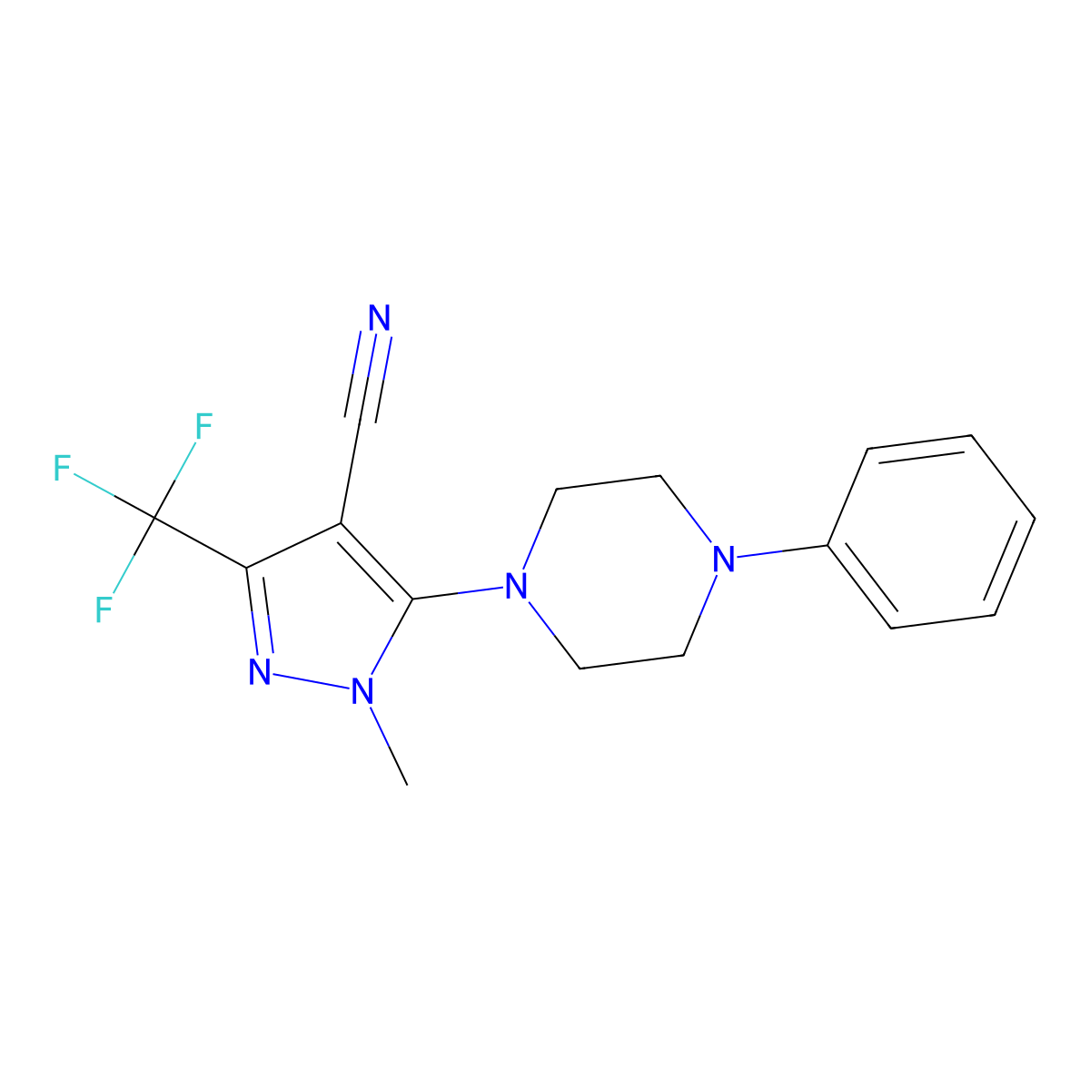 1-methyl-5-(4-phenylpiperazino)-3-(trifluoromethyl)-1H-pyrazole-4-carbonitrile molecular structure, CAS 324009-06-5