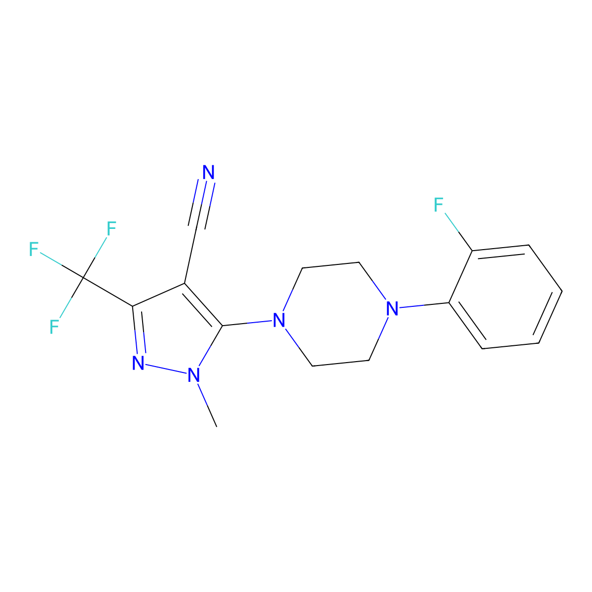 5-[4-(2-fluorophenyl)piperazino]-1-methyl-3-(trifluoromethyl)-1H-pyrazole-4-carbonitrile molecular structure, CAS 324009-07-6