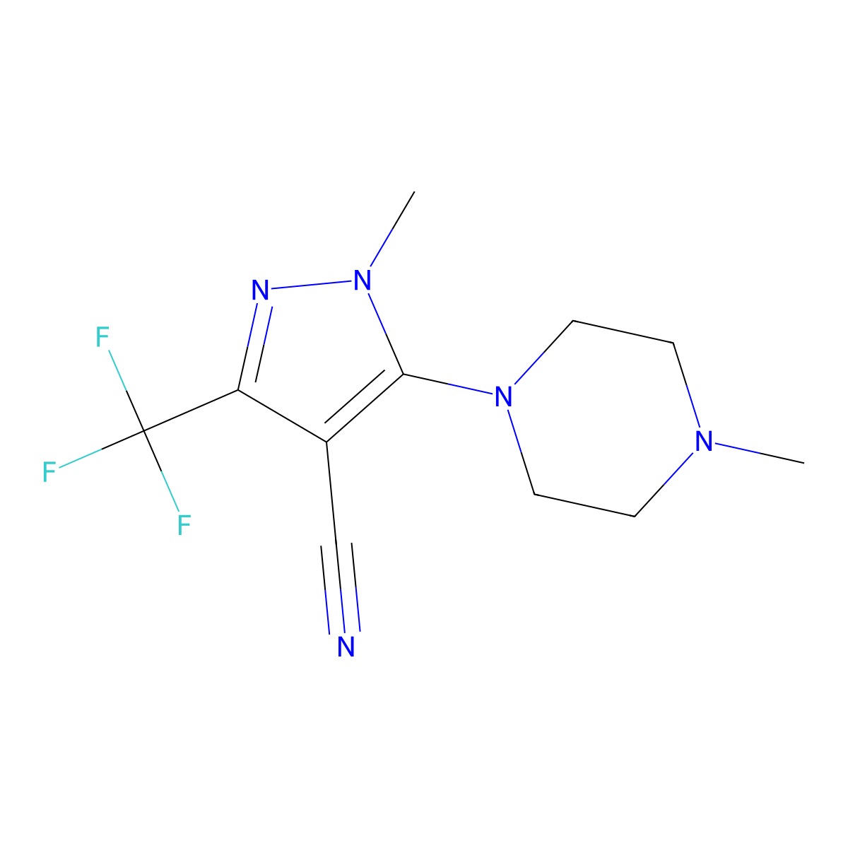 1-methyl-5-(4-methylpiperazino)-3-(trifluoromethyl)-1H-pyrazole-4-carbonitrile molecular structure, CAS 324009-09-8
