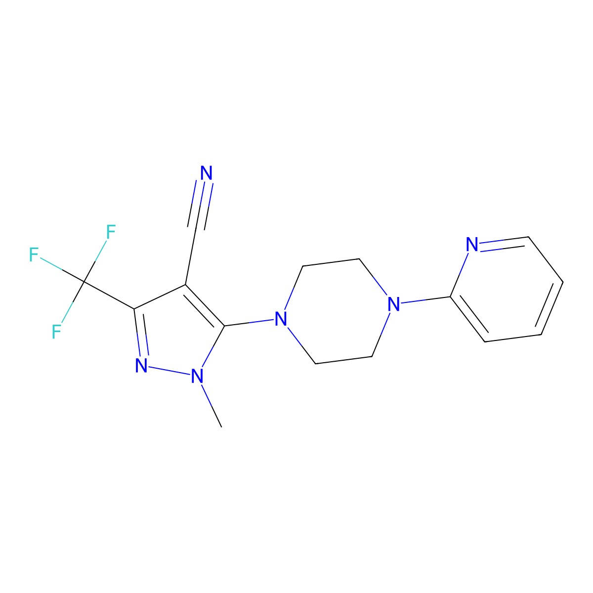 1-methyl-5-[4-(2-pyridinyl)piperazino]-3-(trifluoromethyl)-1H-pyrazole-4-carbonitrile molecular structure, CAS 324009-11-2