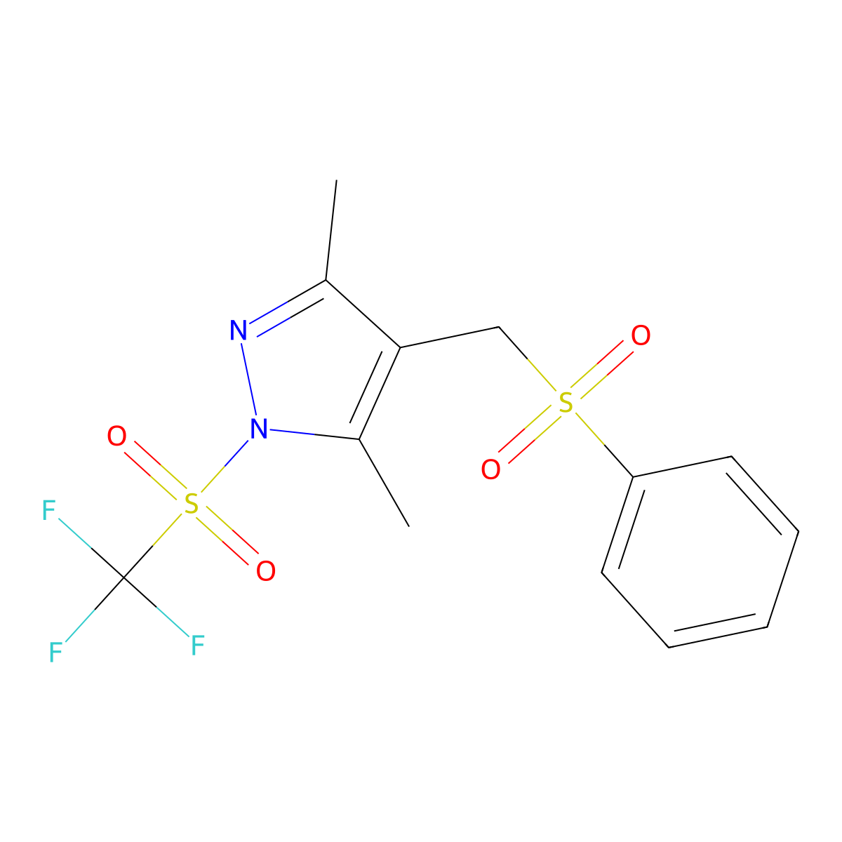3,5-dimethyl-4-[(phenylsulfonyl)methyl]-1-[(trifluoromethyl)sulfonyl]-1H-pyrazole molecular structure, CAS 324009-26-9