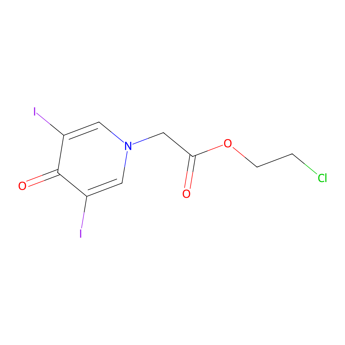 2-chloroethyl (3,5-diiodo-4-oxo-1(4H)-pyridinyl)acetate molecular structure, CAS 32401-40-4