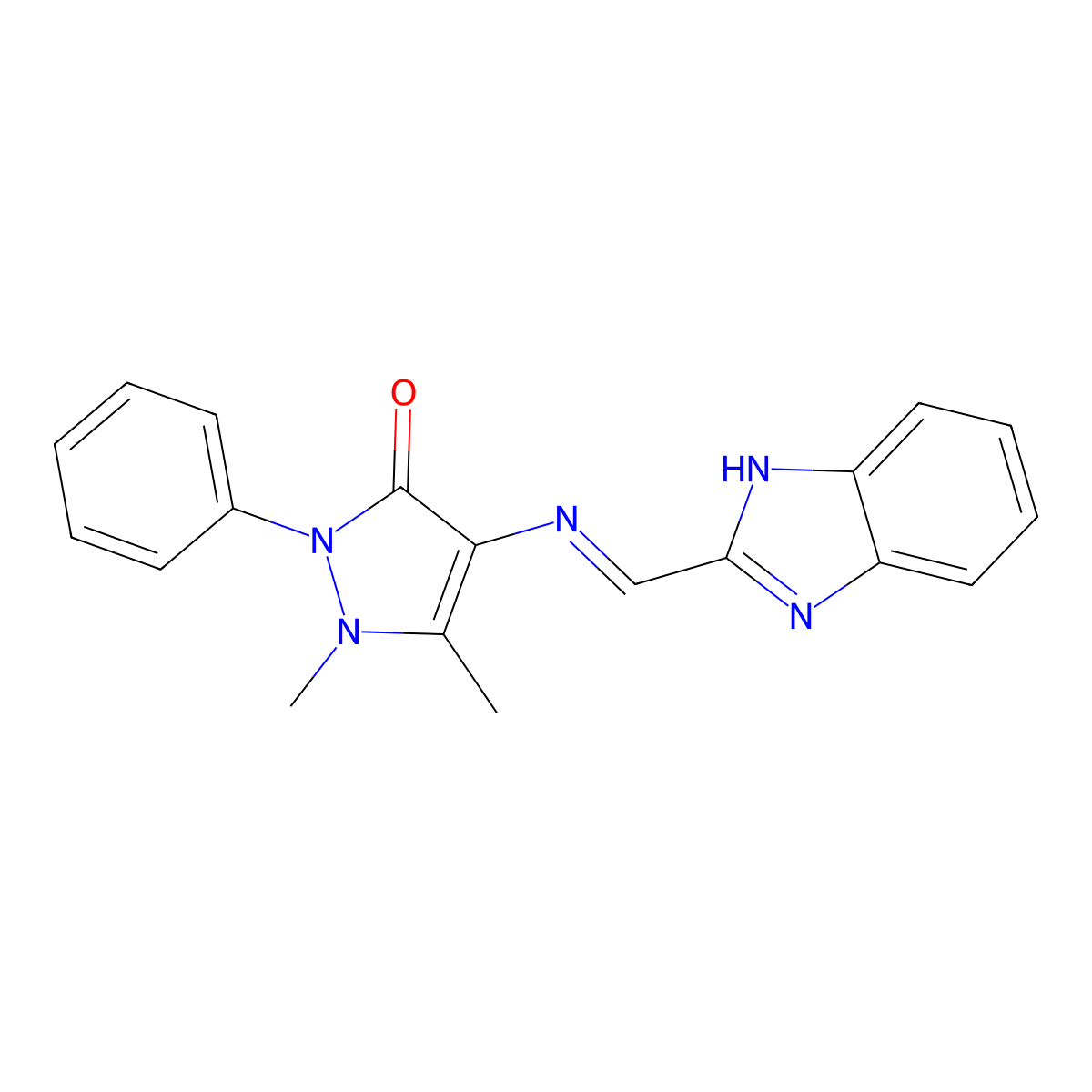 (E)-4-(((1H-benzo[d]imidazol-2-yl)methylene)amino)-1,5-dimethyl-2-phenyl-1H-pyrazol-3(2H)-one molecular structure, CAS 324010-37-9