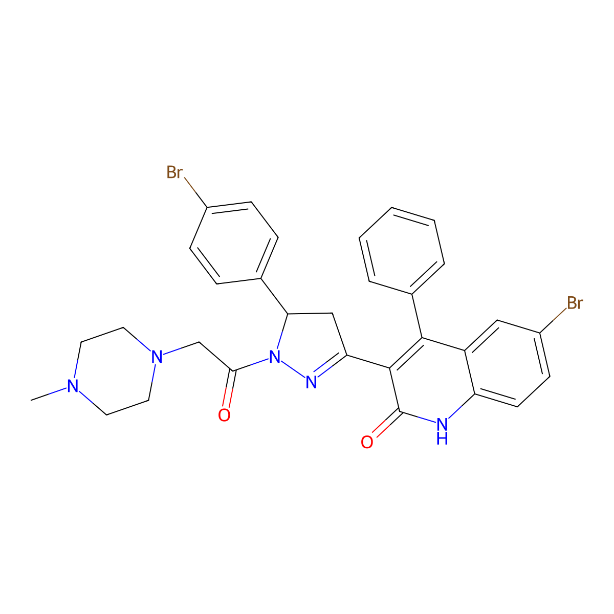 6-bromo-3-{5-(4-bromophenyl)-1-[(4-methylpiperazin-1-yl)acetyl]-4,5-dihydro-1H-pyrazol-3-yl}-4-phenylquinolin-2(1H)-one molecular structure, CAS 324010-40-4