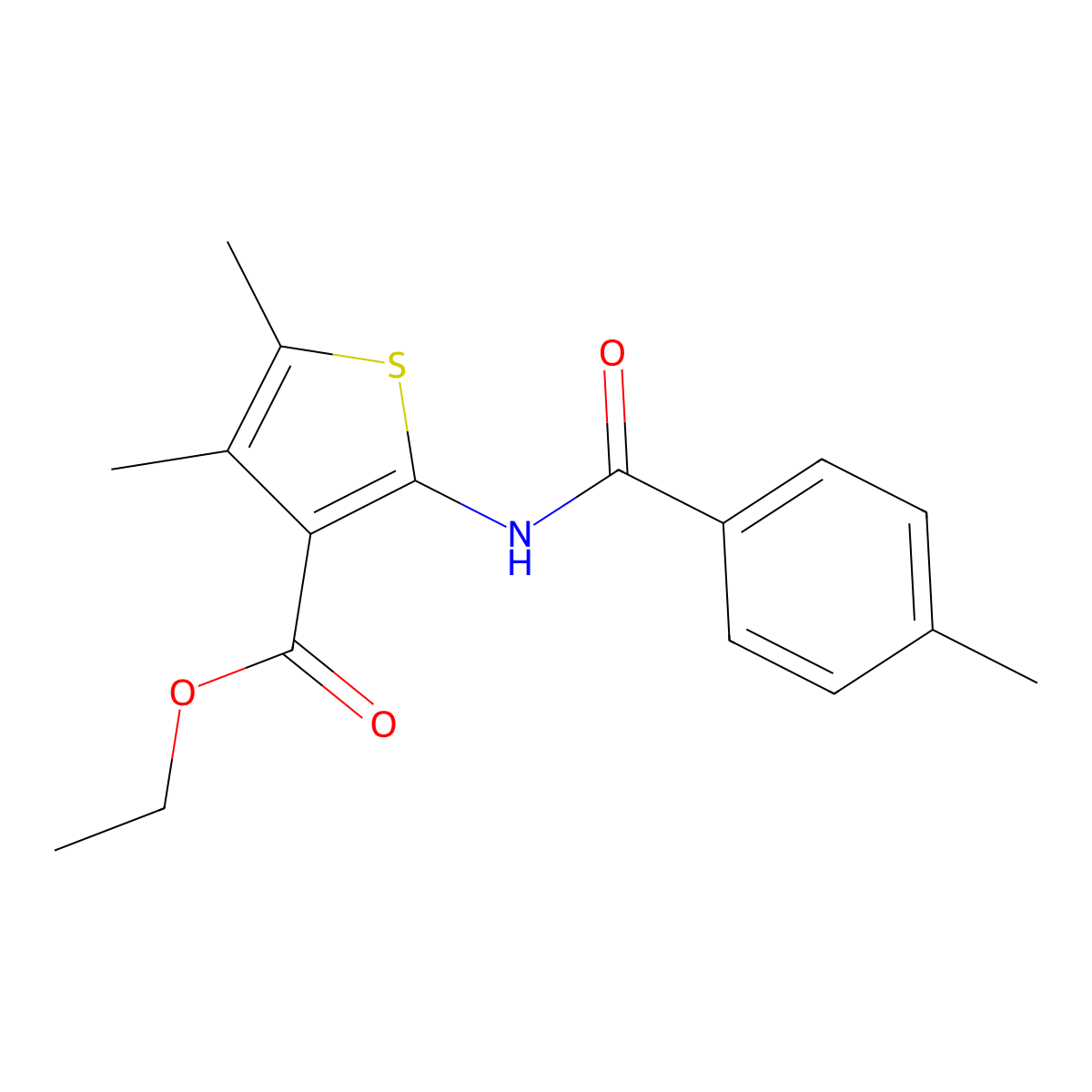 Ethyl 4,5-dimethyl-2-(4-methylbenzamido)thiophene-3-carboxylate molecular structure, CAS 324017-15-4