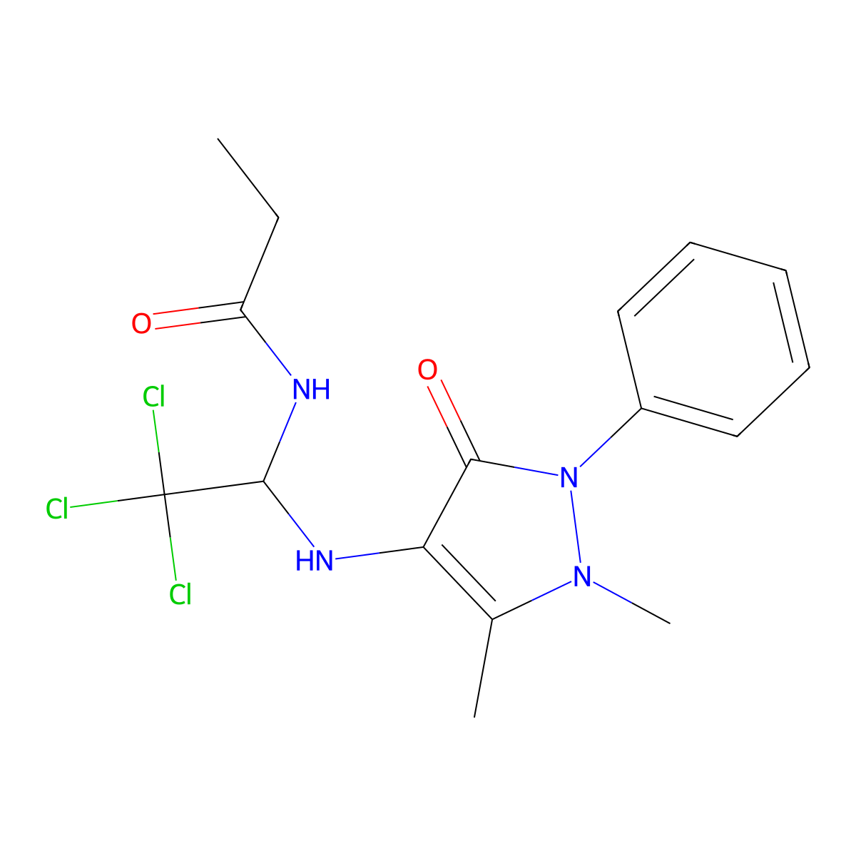 N-{2,2,2-trichloro-1-[(1,5-dimethyl-3-oxo-2-phenyl-2,3-dihydro-1H-pyrazol-4-yl)amino]ethyl}propanamide molecular structure, CAS 324017-47-2