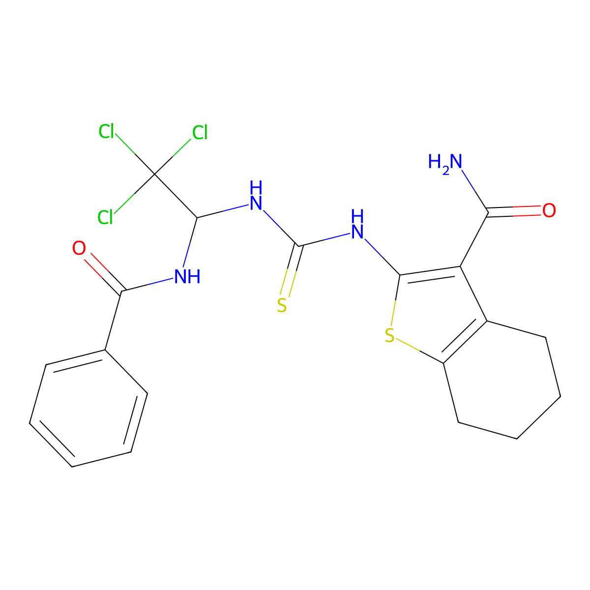 2-[(1-Benzamido-2,2,2-trichloroethyl)carbamothioylamino]-4,5,6,7-tetrahydro-1-benzothiophene-3-carboxamide molecular structure, CAS 324017-93-8