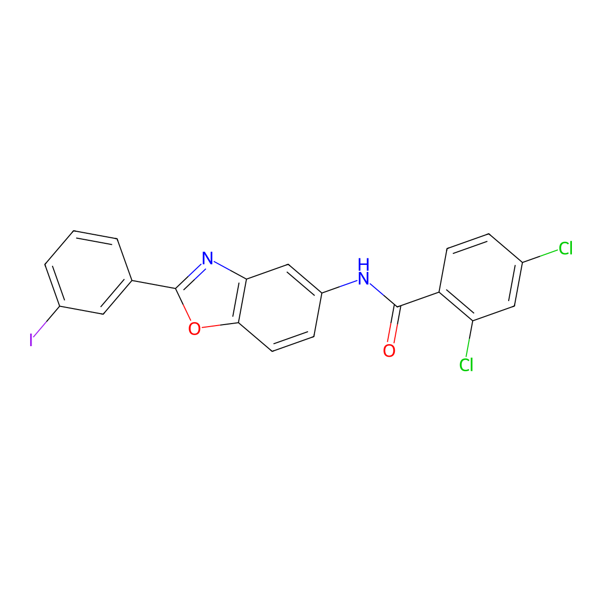 2,4-dichloro-N-[2-(3-iodophenyl)-1,3-benzoxazol-5-yl]benzamide molecular structure, CAS 324019-49-0