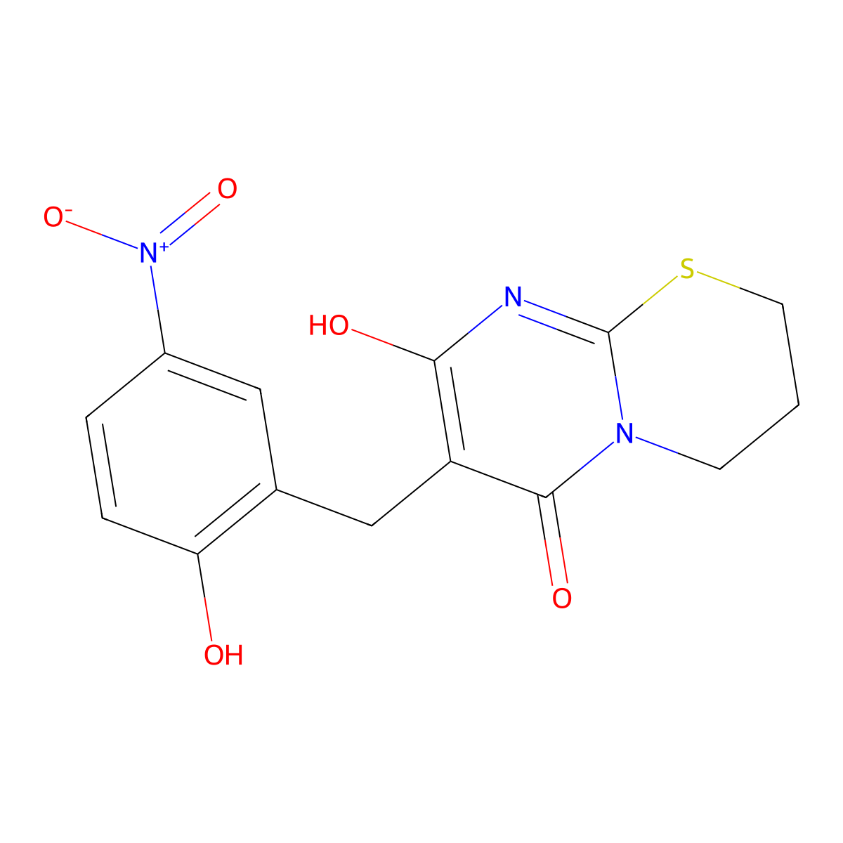 8-hydroxy-7-(2-hydroxy-5-nitrobenzyl)-3,4-dihydropyrimido[2,1-b][1,3]thiazin-6(2H)-one molecular structure, CAS 324019-78-5