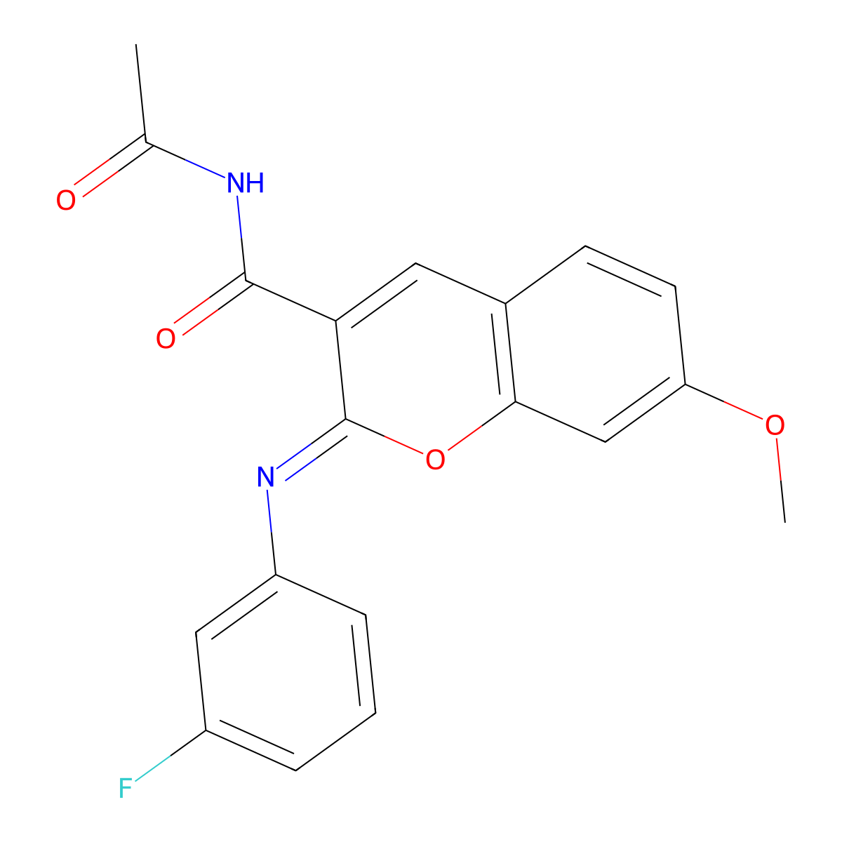 (2Z)-N-acetyl-2-[(3-fluorophenyl)imino]-7-methoxy-2H-chromene-3-carboxamide molecular structure, CAS 324020-42-0