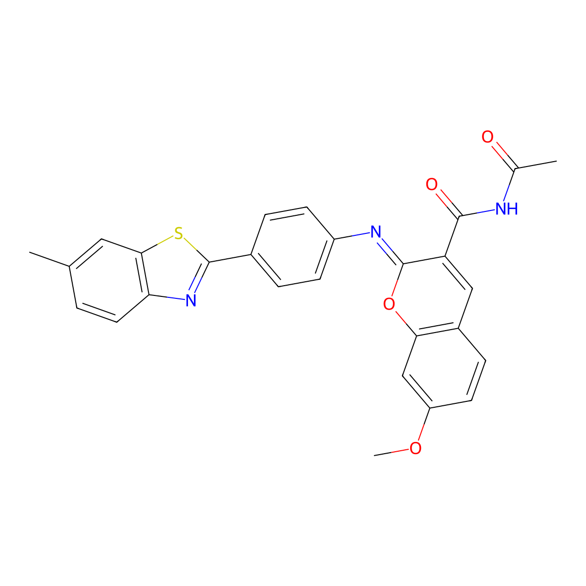 (2Z)-N-acetyl-7-methoxy-2-{[4-(6-methyl-1,3-benzothiazol-2-yl)phenyl]imino}-2H-chromene-3-carboxamide molecular structure, CAS 324020-43-1