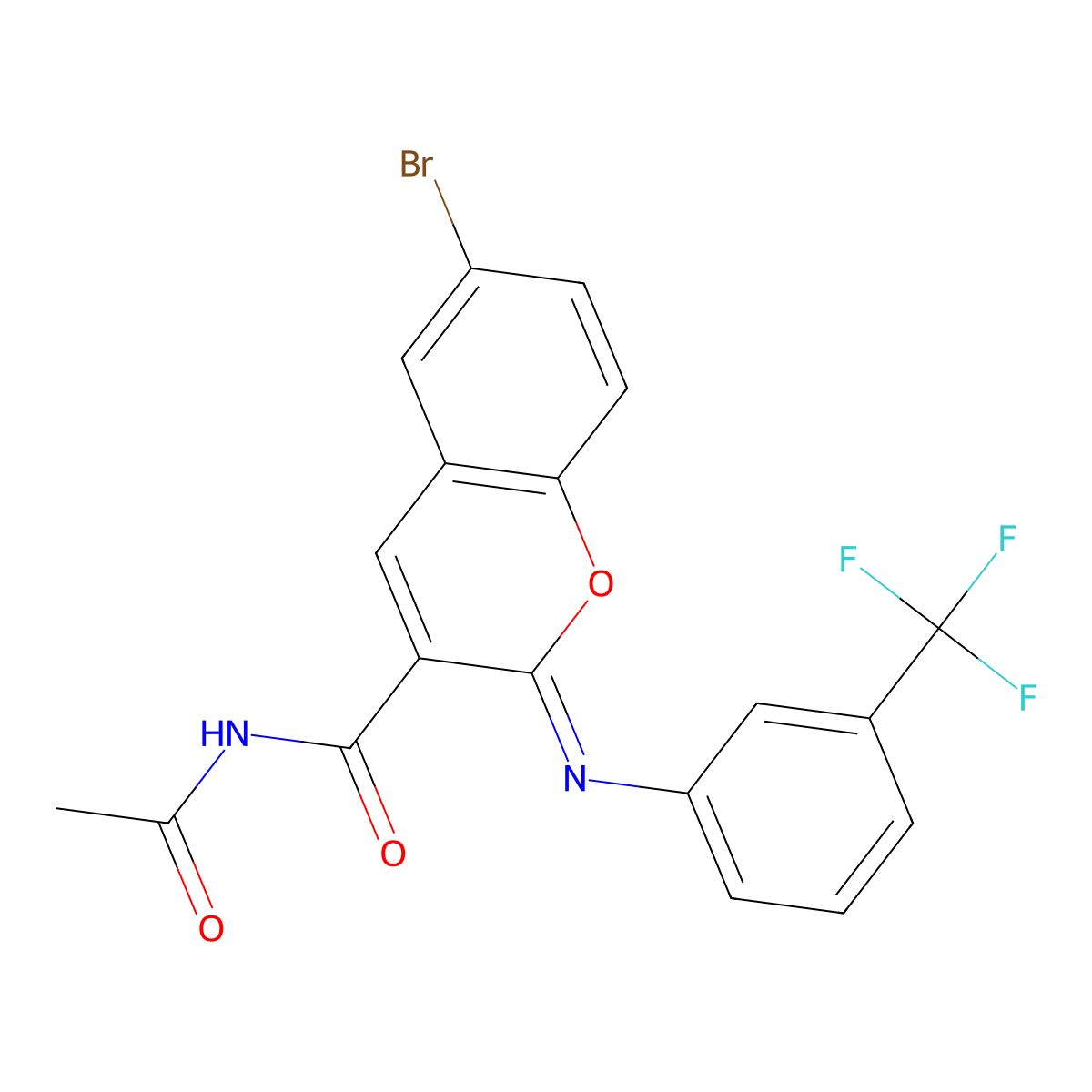 (2Z)-N-acetyl-6-bromo-2-{[3-(trifluoromethyl)phenyl]imino}-2H-chromene-3-carboxamide molecular structure, CAS 324020-45-3
