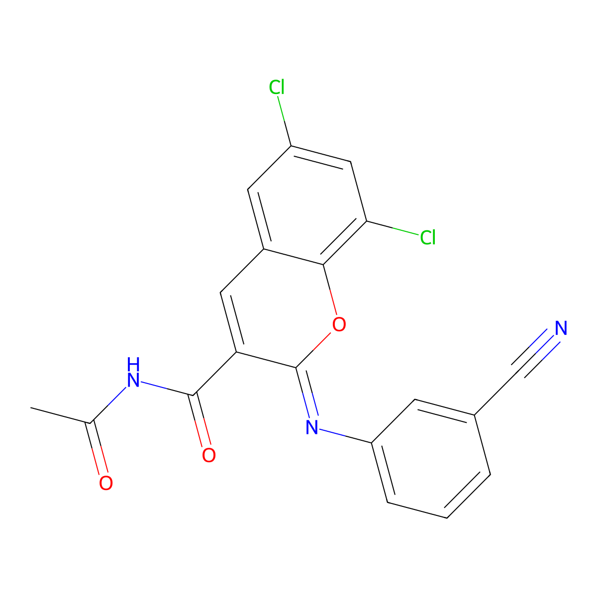 (2Z)-N-acetyl-6,8-dichloro-2-[(3-cyanophenyl)imino]-2H-chromene-3-carboxamide molecular structure, CAS 324020-46-4