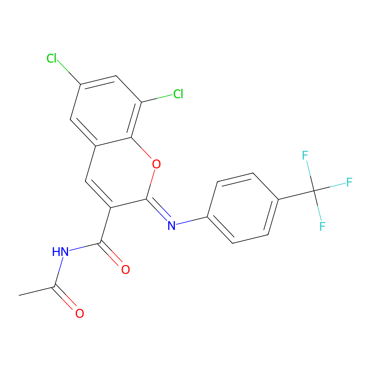 (2Z)-N-acetyl-6,8-dichloro-2-{[4-(trifluoromethyl)phenyl]imino}-2H-chromene-3-carboxamide molecular structure, CAS 324020-47-5
