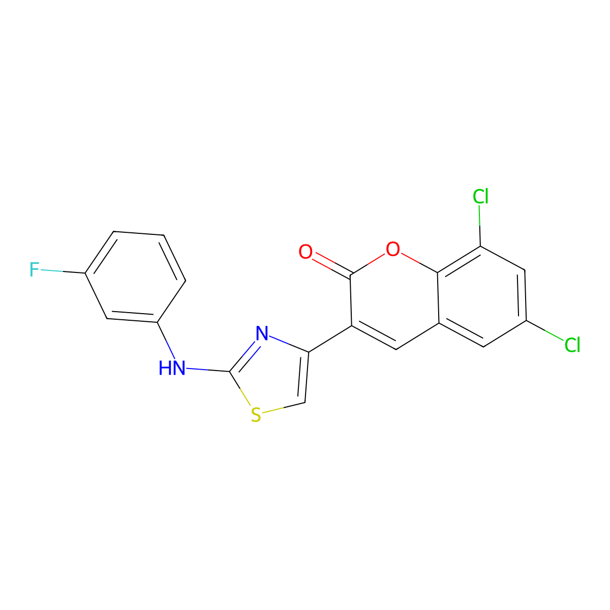 6,8-dichloro-3-{2-[(3-fluorophenyl)amino]-1,3-thiazol-4-yl}-2H-chromen-2-one molecular structure, CAS 324021-02-5