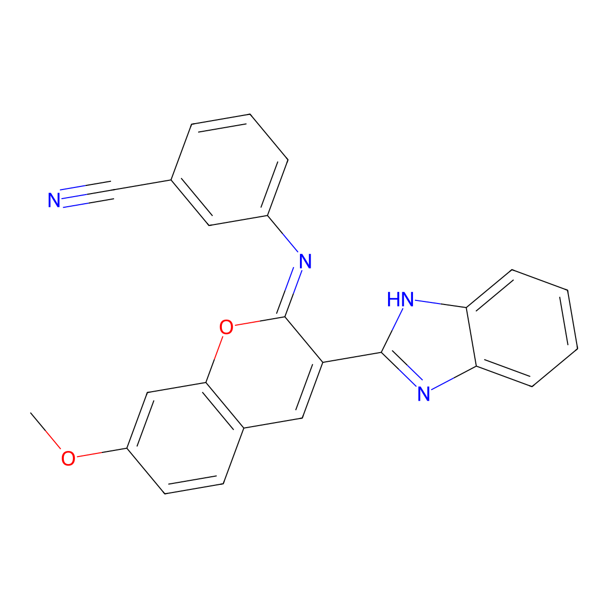 3-[[3-(1H-benzimidazol-2-yl)-7-methoxychromen-2-ylidene]amino]benzonitrile molecular structure, CAS 324021-08-1