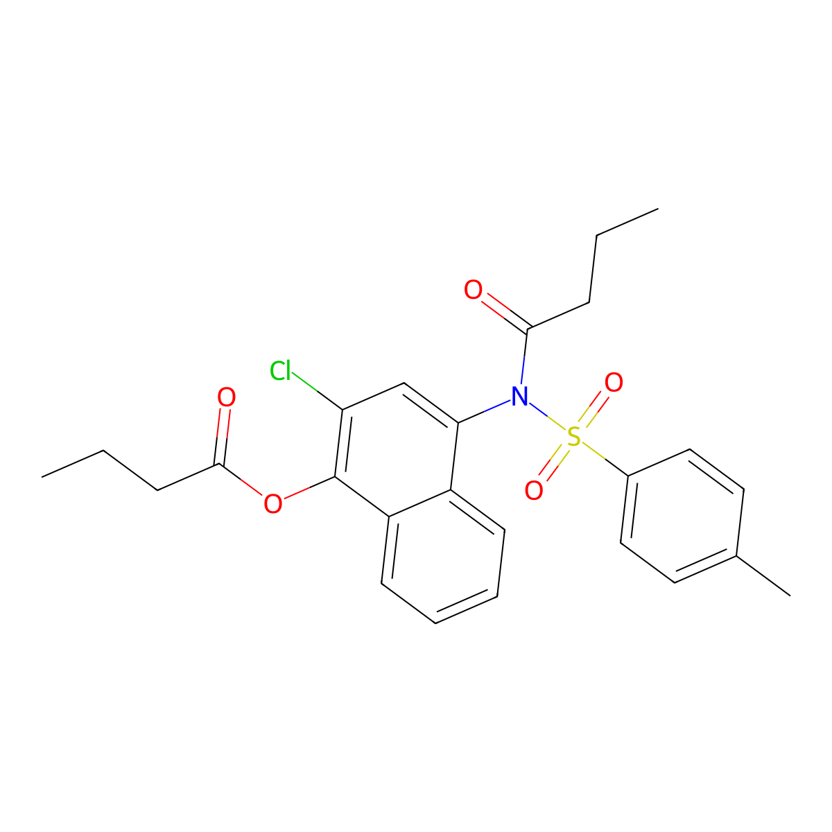 2-chloro-4-(N-tosylbutyramido)naphthalen-1-yl butyrate molecular structure, CAS 324021-98-9