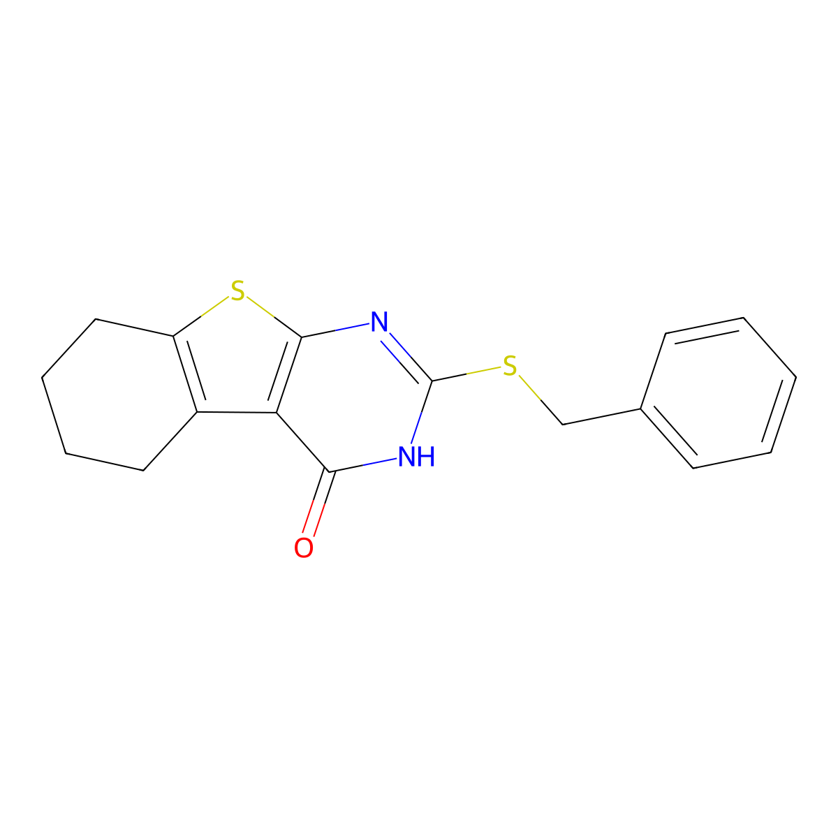 2-(benzylsulfanyl)-5,6,7,8-tetrahydro[1]benzothieno[2,3-d]pyrimidin-4(3H)-one molecular structure, CAS 324036-21-7