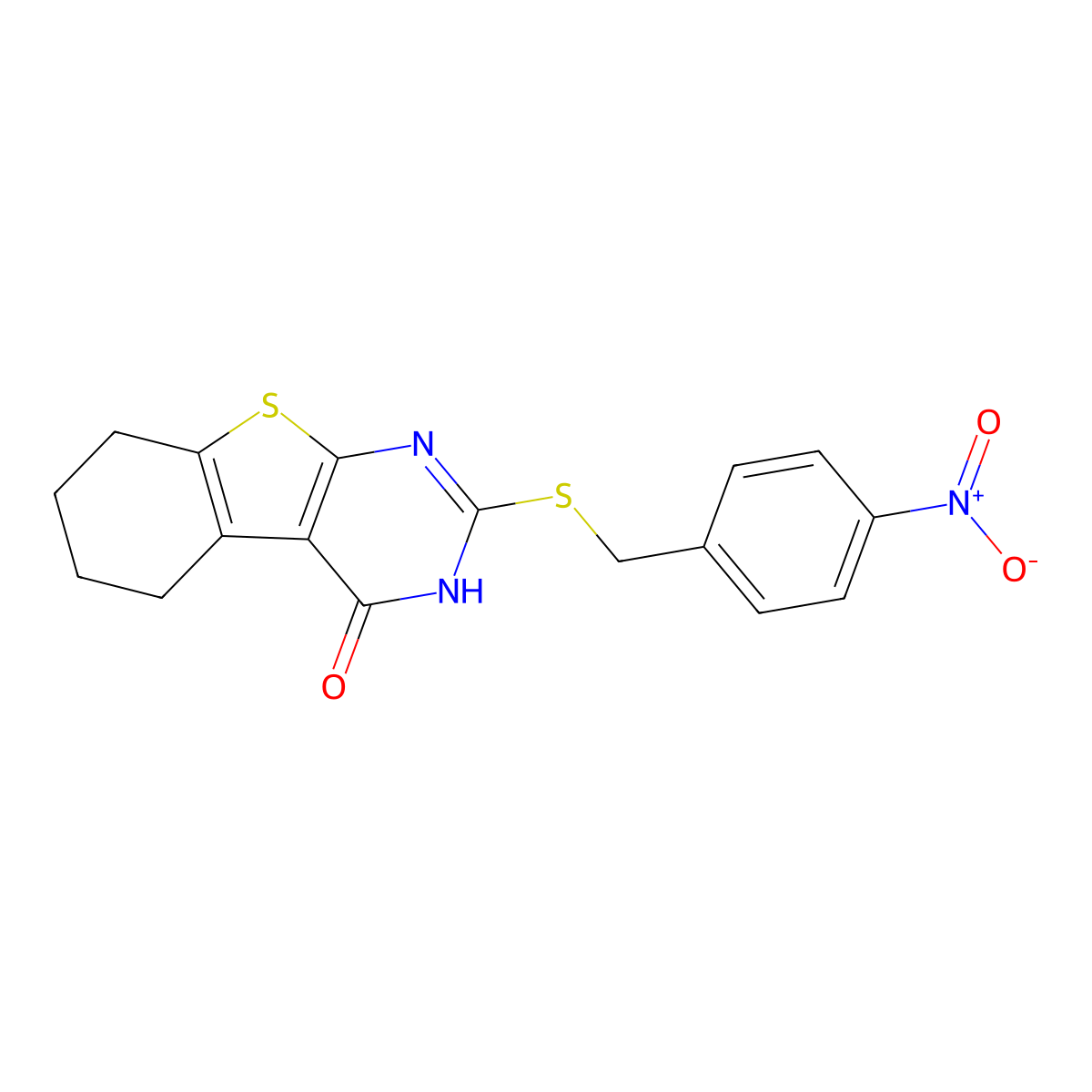 2-[(4-nitrophenyl)methylsulfanyl]-5,6,7,8-tetrahydro-3H-[1]benzothiolo[2,3-d]pyrimidin-4-one molecular structure, CAS 324036-22-8