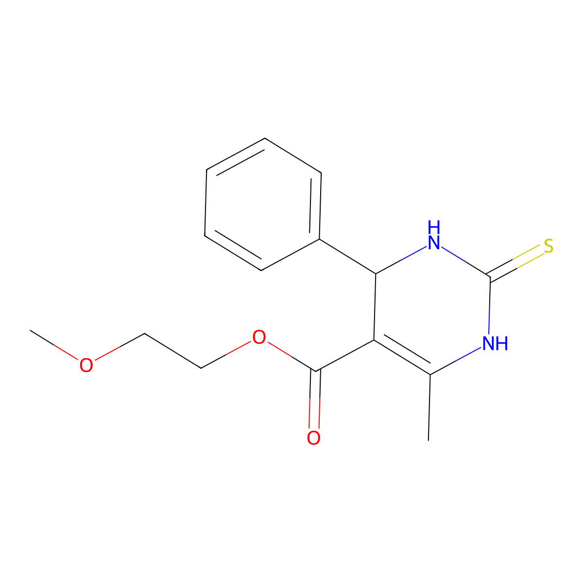 2-Methoxyethyl 6-methyl-4-phenyl-2-thioxo-1,2,3,4-tetrahydropyrimidine-5-carboxylate molecular structure, CAS 324037-31-2