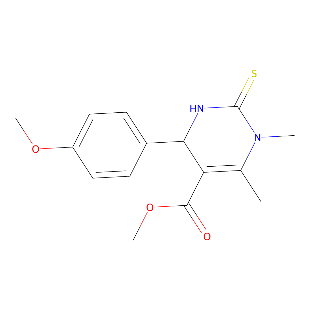 Methyl 4-(4-methoxyphenyl)-1,6-dimethyl-2-thioxo-1,2,3,4-tetrahydropyrimidine-5-carboxylate molecular structure, CAS 324037-55-0