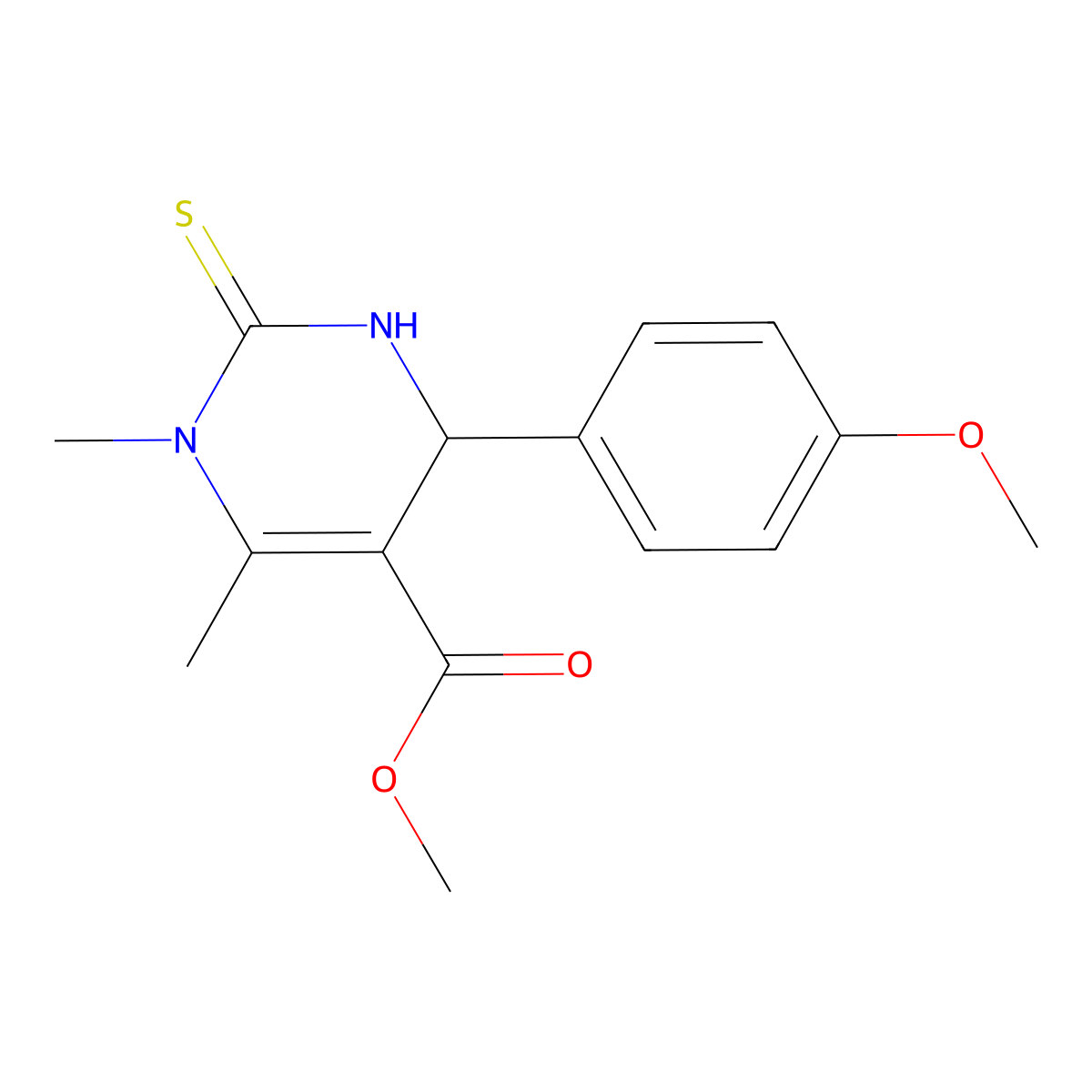 Methyl 4-(4-methoxyphenyl)-1,6-dimethyl-2-thioxo-1,2,3,4-tetrahydropyrimidine-5-carboxylate molecular structure, CAS 324037-55-0