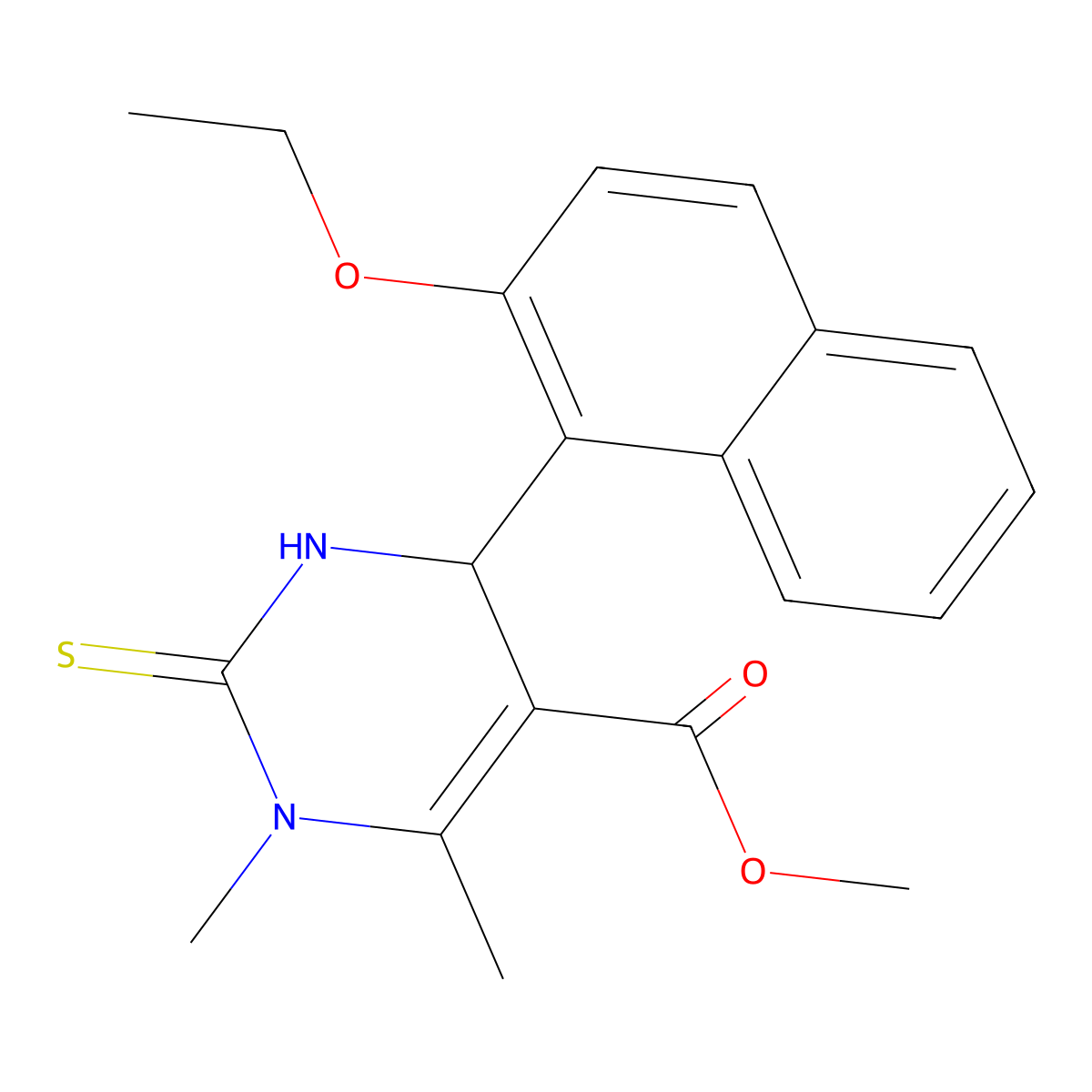 Methyl 4-(2-ethoxynaphthalen-1-yl)-1,6-dimethyl-2-thioxo-1,2,3,4-tetrahydropyrimidine-5-carboxylate molecular structure, CAS 324037-58-3