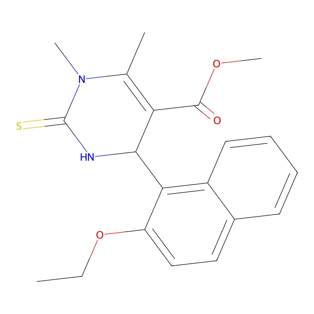 Methyl 4-(2-ethoxynaphthalen-1-yl)-1,6-dimethyl-2-thioxo-1,2,3,4-tetrahydropyrimidine-5-carboxylate molecular structure, CAS 324037-58-3