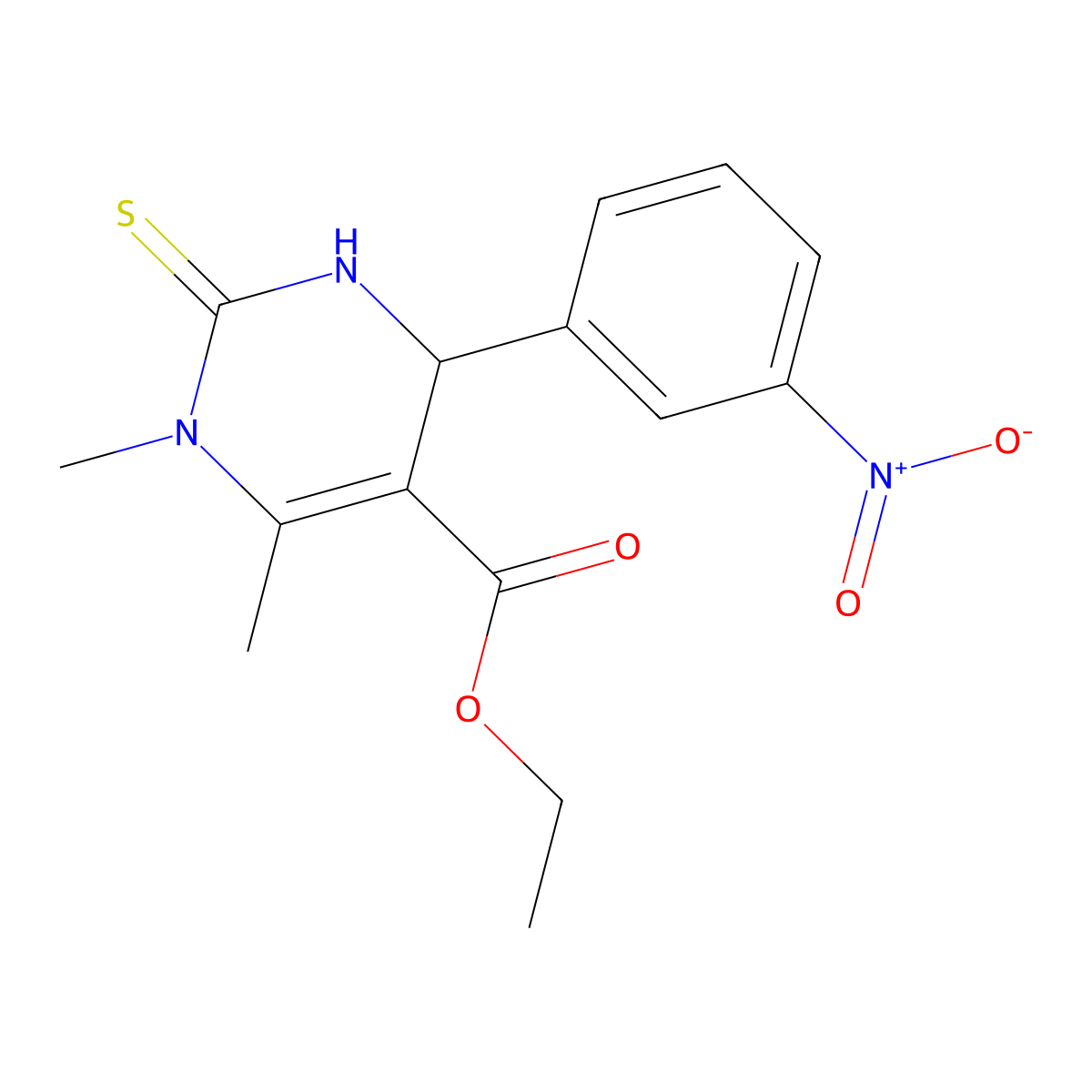 Ethyl 1,6-dimethyl-4-(3-nitrophenyl)-2-thioxo-1,2,3,4-tetrahydropyrimidine-5-carboxylate molecular structure, CAS 324037-59-4
