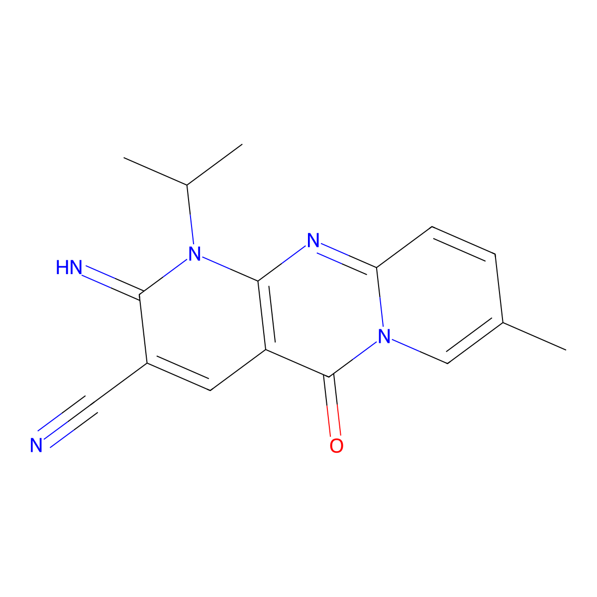 2-Imino-1-isopropyl-8-methyl-5-oxo-1,5-dihydro-2H-dipyrido[1,2-a:2,3-d]pyrimidine-3-carbonitrile molecular structure, CAS 324040-05-3