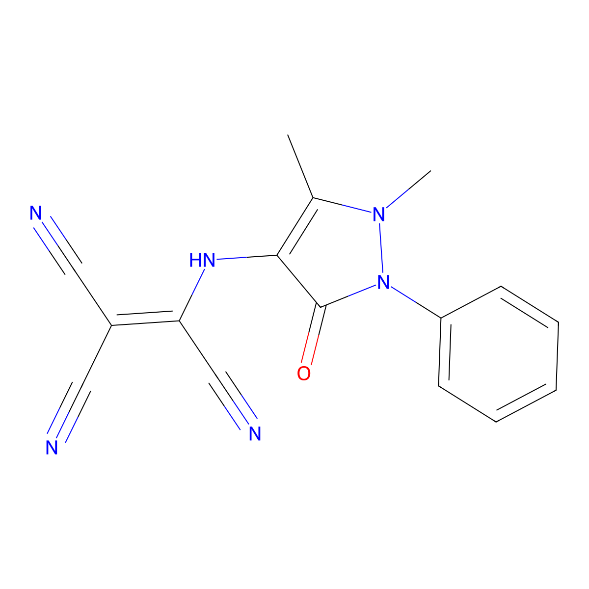 2-((2,3-Dimethyl-5-oxo-1-phenyl-3-pyrazolin-4-YL)amino)ethene-1,1,2-tricarbonitrile molecular structure, CAS 324040-58-6