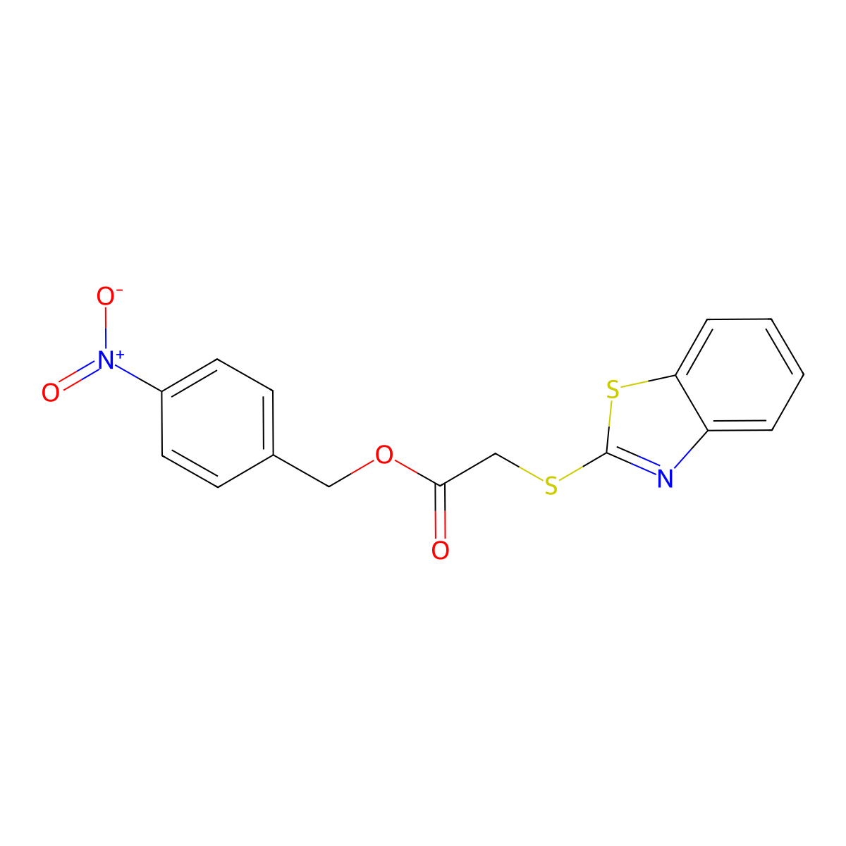 (4-Nitrophenyl)methyl 2-(1,3-benzothiazol-2-ylsulfanyl)acetate molecular structure, CAS 324044-86-2