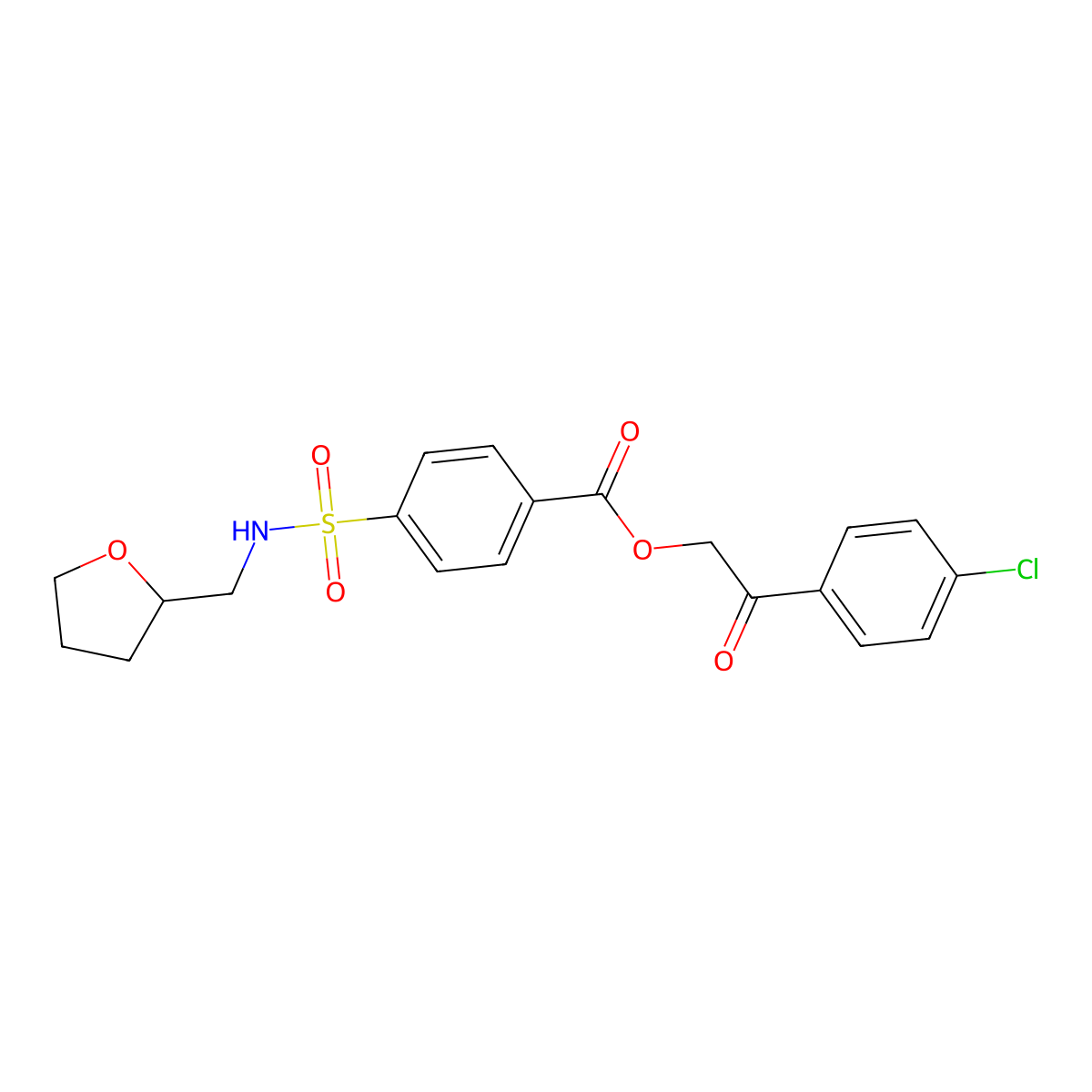 2-(4-Chlorophenyl)-2-oxoethyl 4-[(tetrahydrofuran-2-ylmethyl)sulfamoyl]benzoate molecular structure, CAS 324044-90-8
