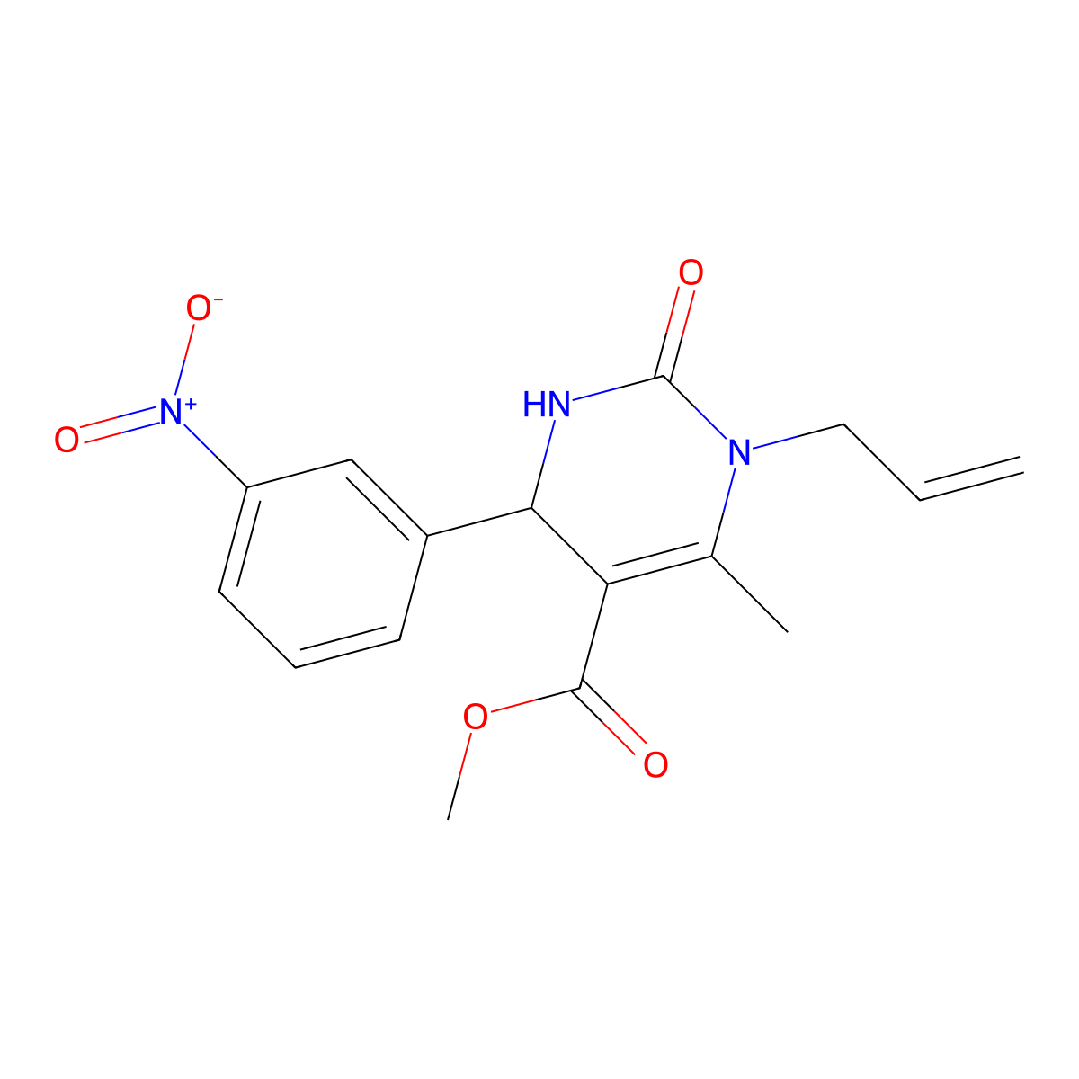 Methyl 1-allyl-6-methyl-4-(3-nitrophenyl)-2-oxo-1,2,3,4-tetrahydropyrimidine-5-carboxylate molecular structure, CAS 324045-73-0