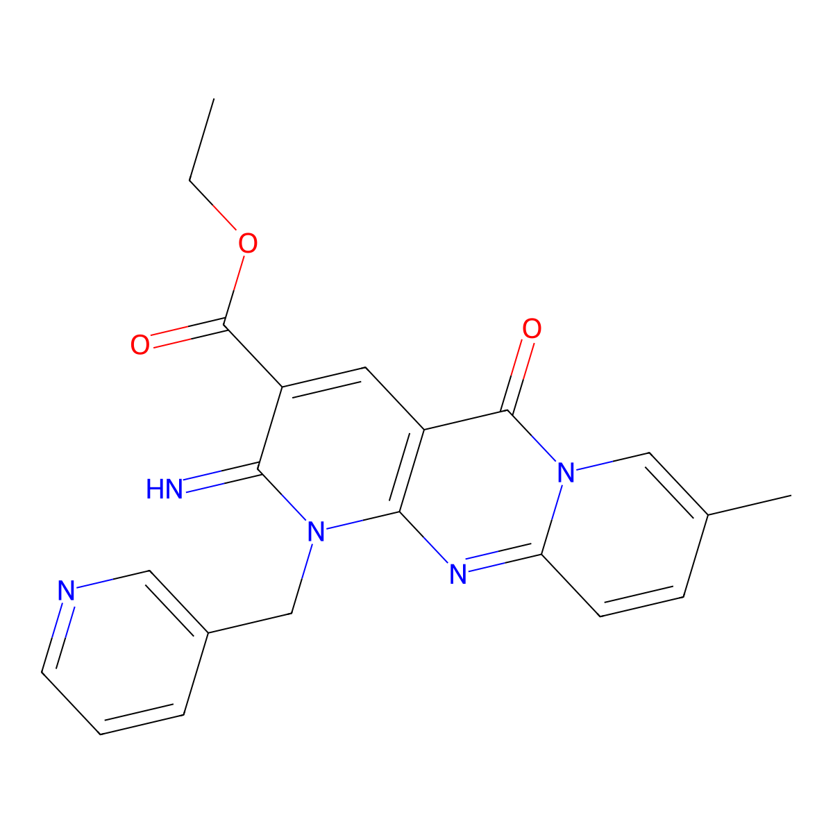 Ethyl 6-imino-13-methyl-2-oxo-7-[(pyridin-3-yl)methyl]-1,7,9-triazatricyclo[8.4.0.0^{3,8}]tetradeca-3(8),4,9,11,13-pentaene-5-carboxylate molecular structure, CAS 324049-95-8