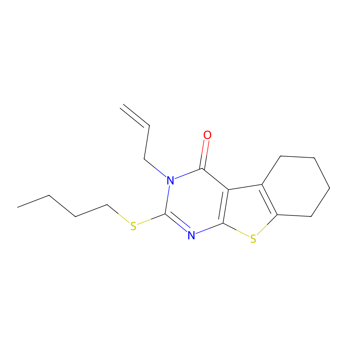 2-Butylsulfanyl-3-prop-2-enyl-5,6,7,8-tetrahydro-[1]benzothiolo[2,3-d]pyrimidin-4-one molecular structure, CAS 324049-98-1