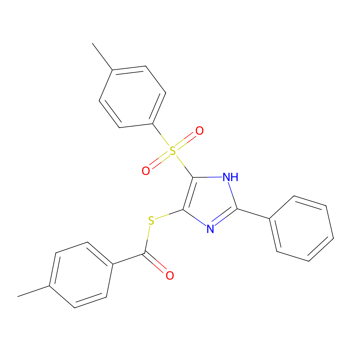 S-(2-phenyl-4-tosyl-1H-imidazol-5-yl) 4-methylbenzothioate molecular structure, CAS 324050-23-9