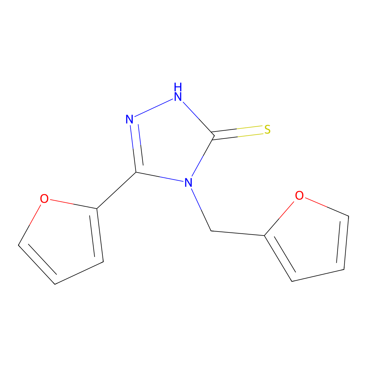 5-(furan-2-yl)-4-(furan-2-ylmethyl)-4H-1,2,4-triazole-3-thiol molecular structure, CAS 324052-31-5