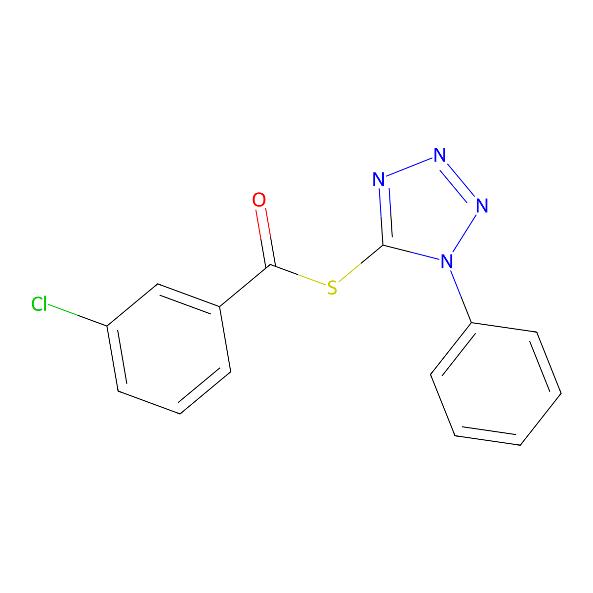 S-(1-phenyl-1H-tetrazol-5-yl) 3-chlorobenzothioate molecular structure, CAS 324055-42-7