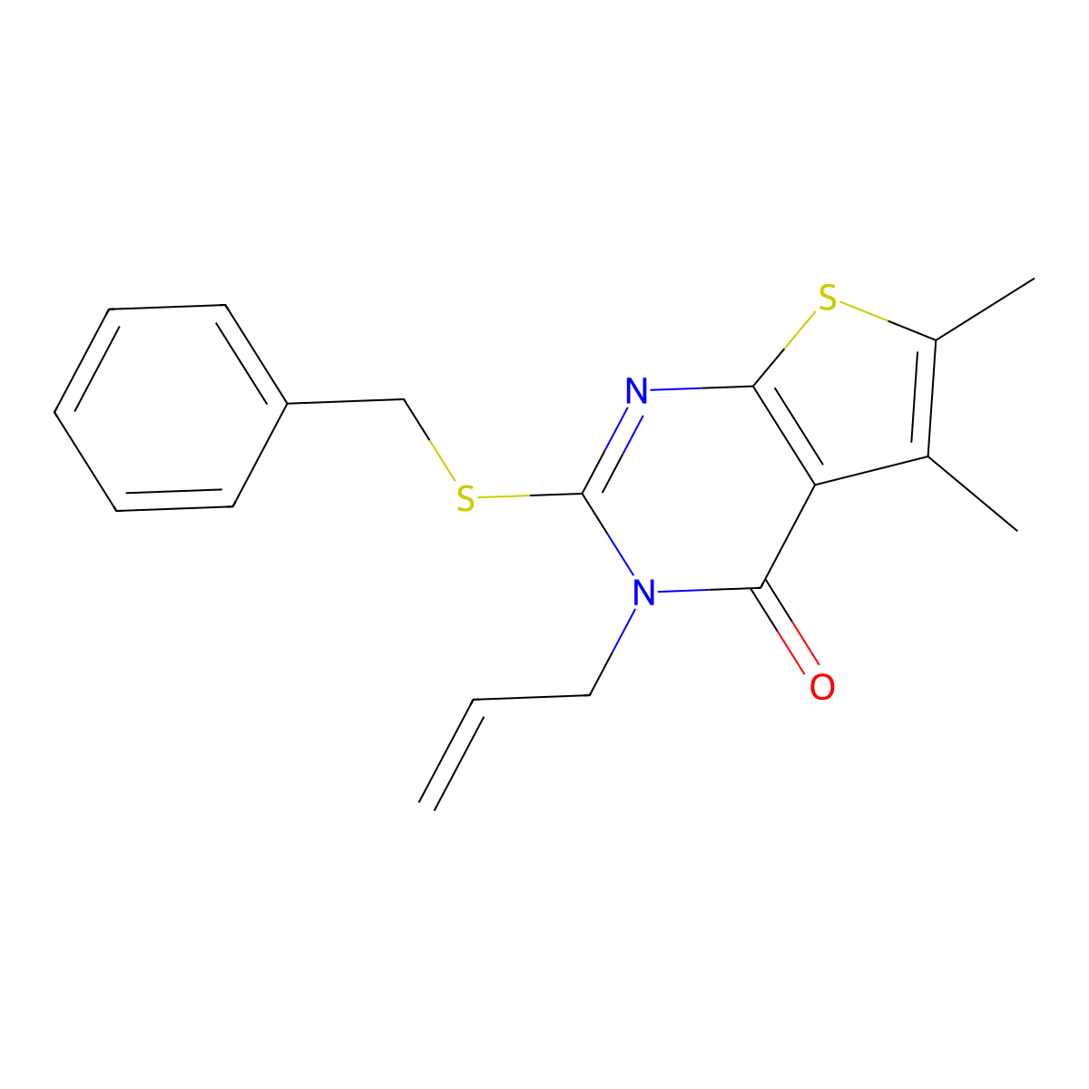 3-allyl-2-(benzylsulfanyl)-5,6-dimethylthieno[2,3-d]pyrimidin-4(3H)-one molecular structure, CAS 324057-32-1