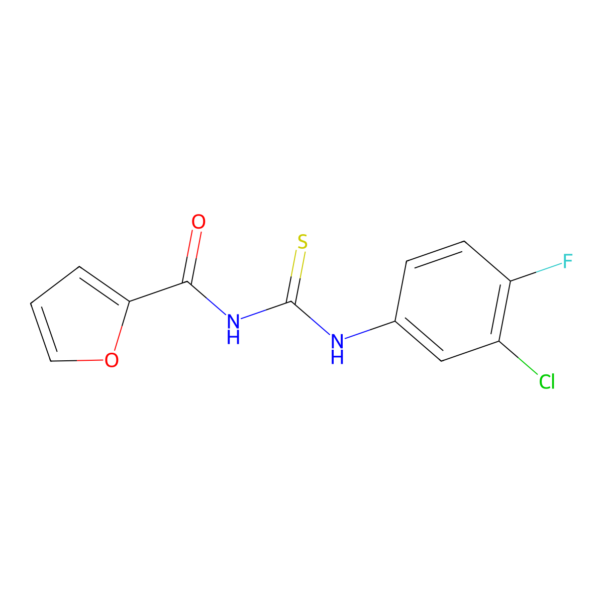N-[(3-chloro-4-fluorophenyl)carbamothioyl]furan-2-carboxamide molecular structure, CAS 324057-48-9