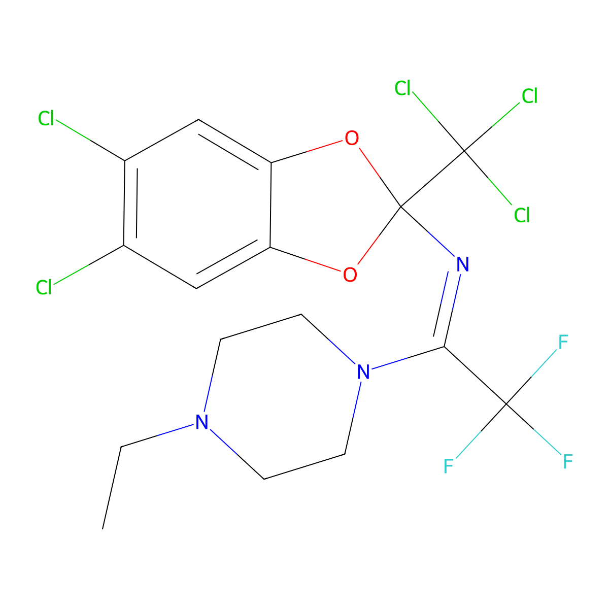 (Z)-[1-(4-ethyl-1-piperazinyl)-2,2,2-trifluoroethylidene][5,6-dichloro-2-(trichloromethyl)-2H-1,3-benzodioxol-2-yl]amine molecular structure, CAS 324058-52-8