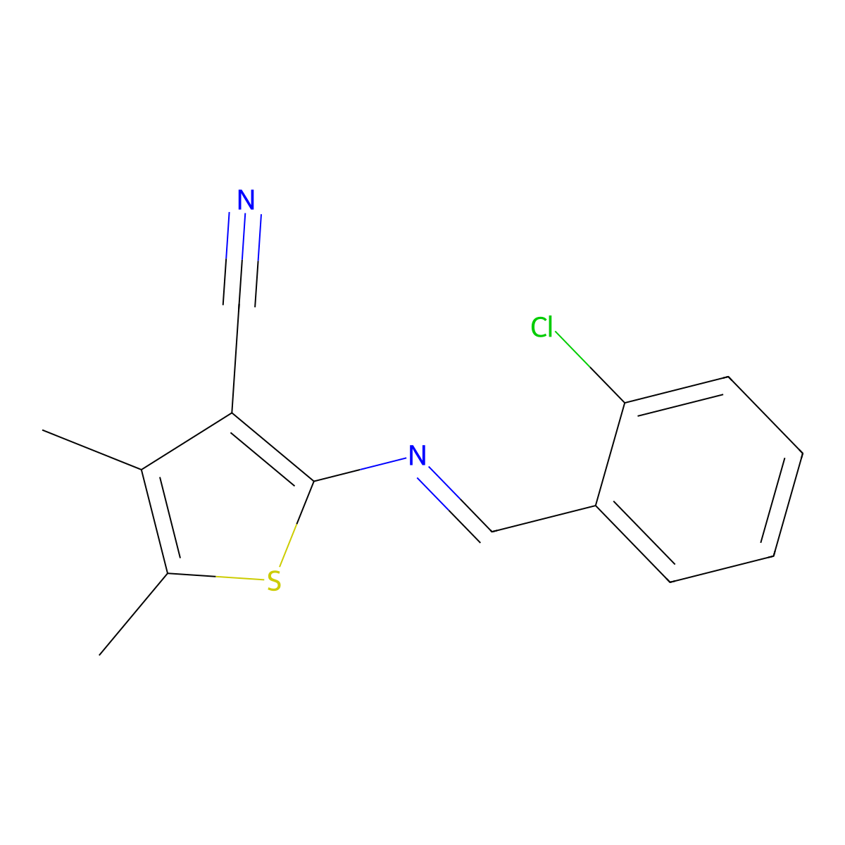 2-[(Z)-[(2-chlorophenyl)methylidene]amino]-4,5-dimethylthiophene-3-carbonitrile molecular structure, CAS 324058-56-2