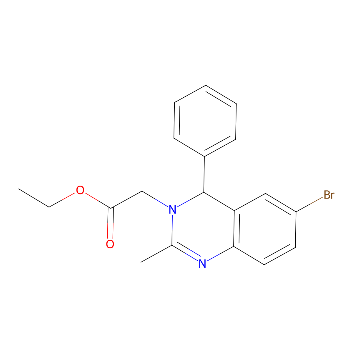 Ethyl 2-(6-bromo-2-methyl-4-phenyl-3,4-dihydroquinazolin-3-yl)acetate molecular structure, CAS 324061-64-5